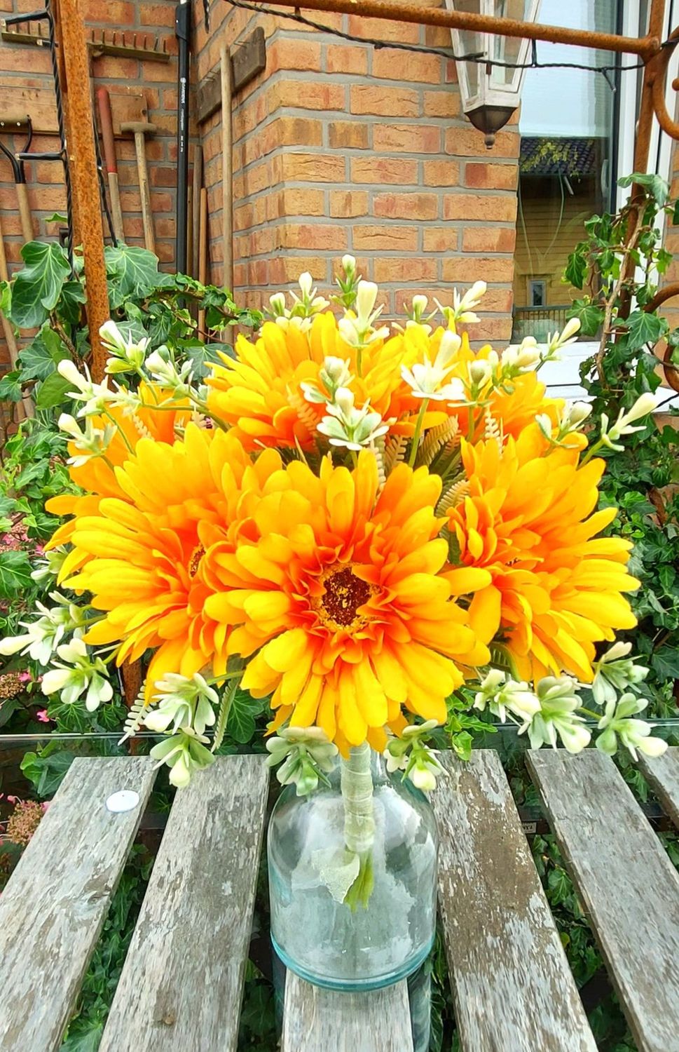 Bouquet di gerbera artificiale con 7 fiori, 30 cm, Ø 22 cm, arancione