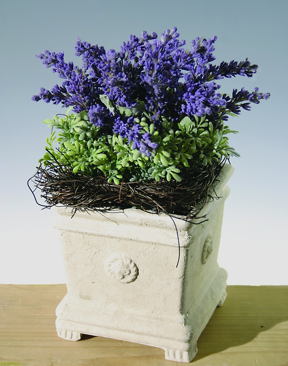 Artificial lavender-sedum-arrangement, potted, 28 cm, dark violet