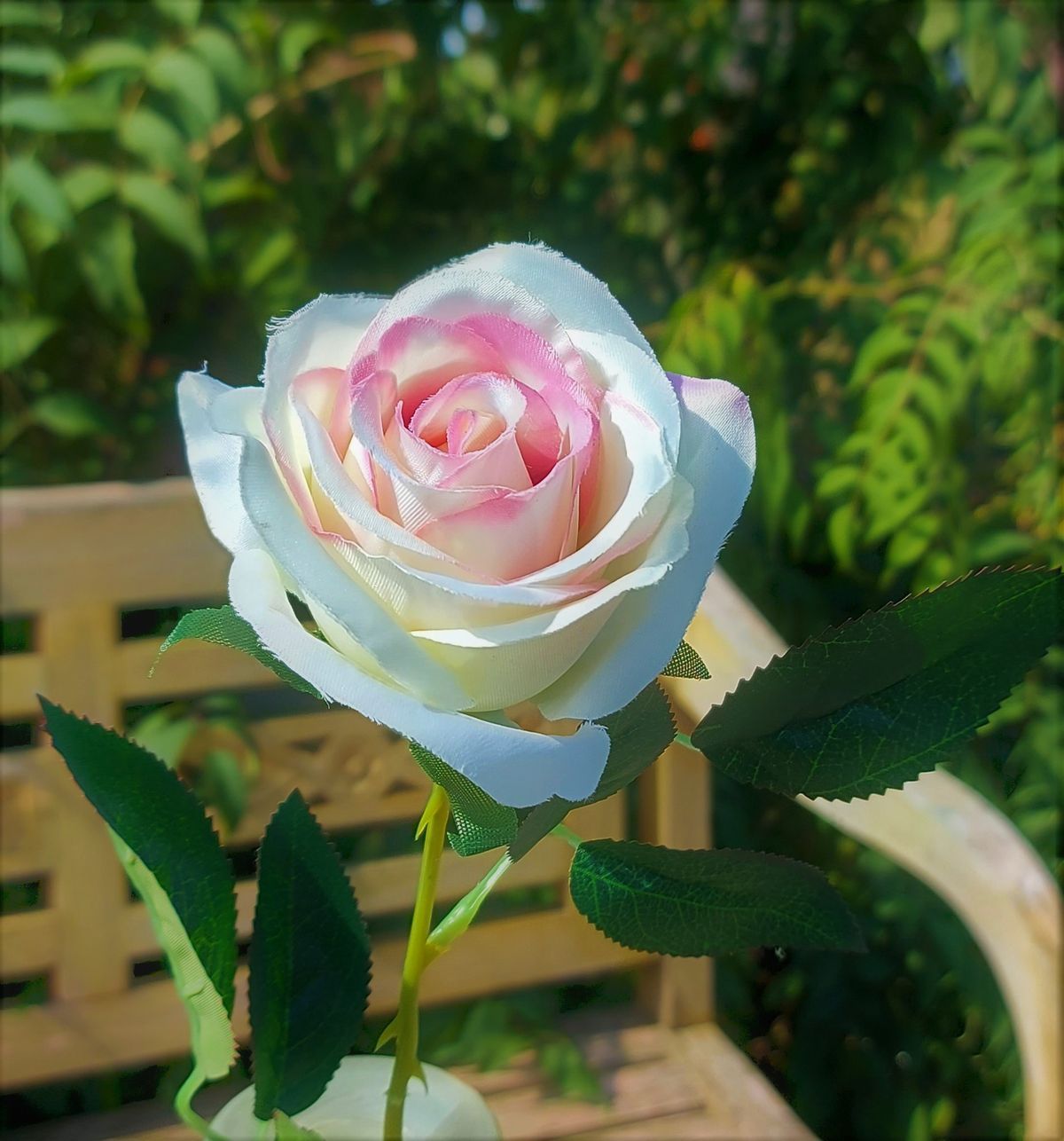 Künstliche Rose, 55 cm, Ø 7 cm, creme-rosa