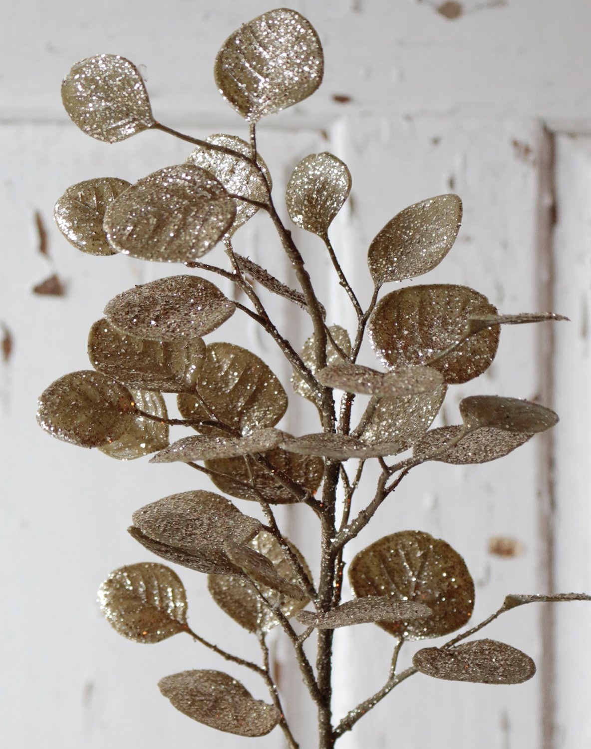 Künstlicher Eukalyptuszweig mit Glitter, 45 cm, gold Künstlicher Eukalyptuszweig mit Glitter, 45 cm, gold
