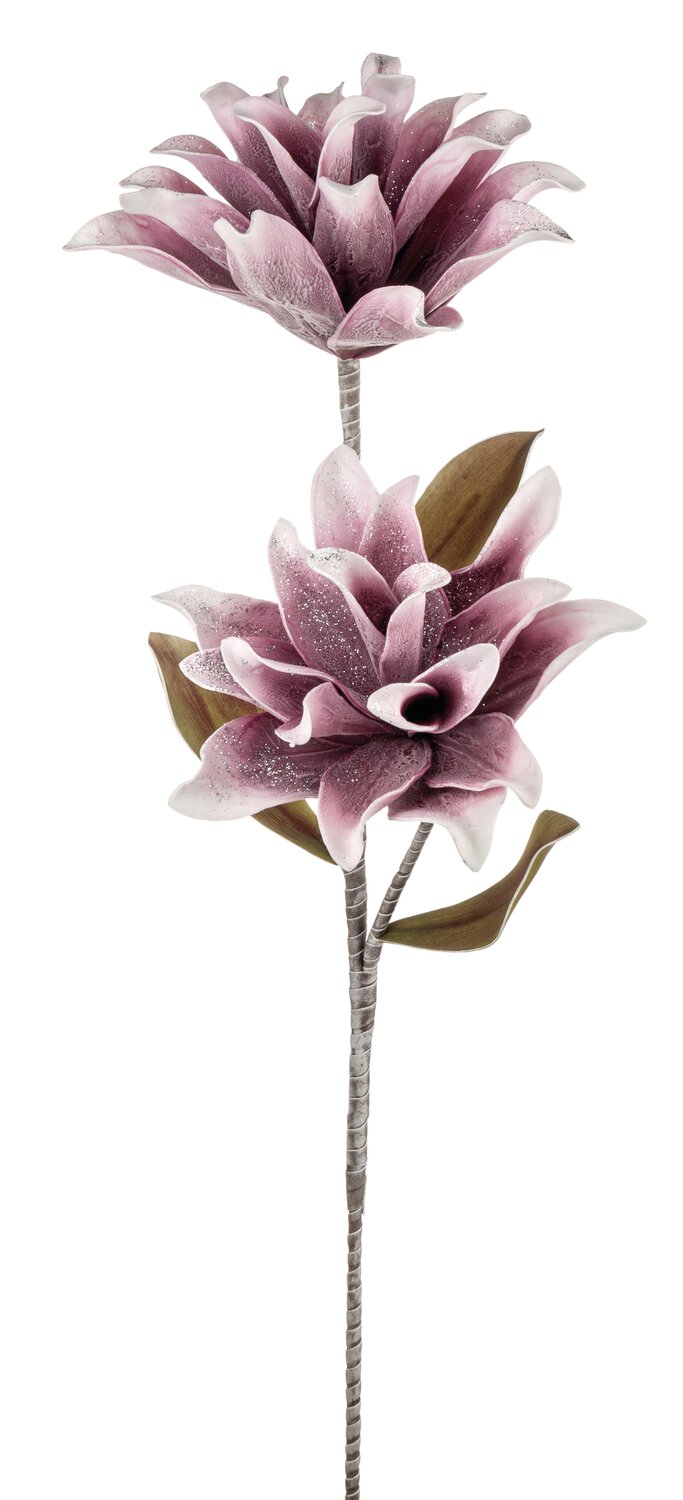 Deko Soft flower 'Kamelienzweig' mit 2 Blüten, glitzernd, 118 cm, antik-hellrosa