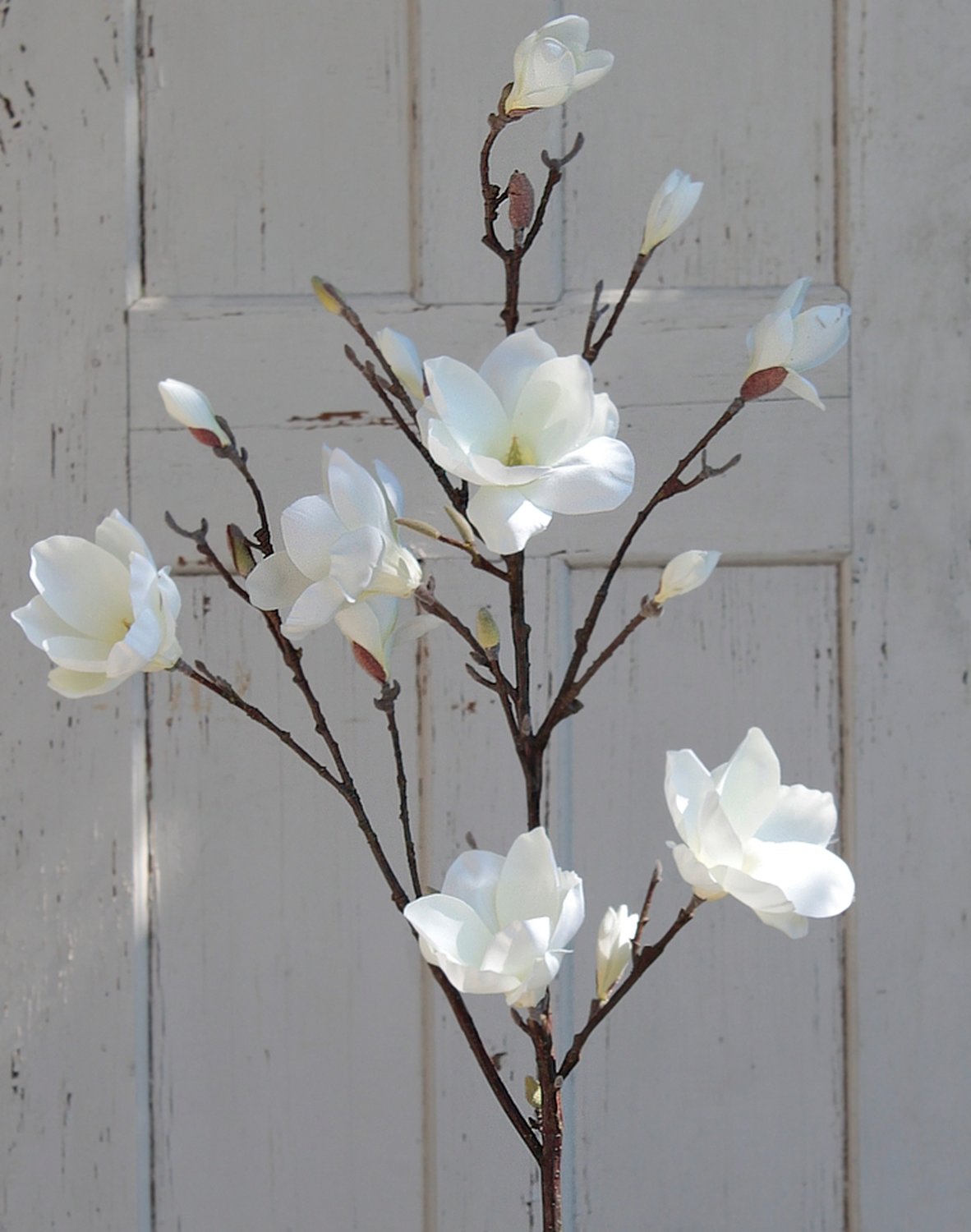 Artificial magnolia blossom branch, 129 cm, beige-white