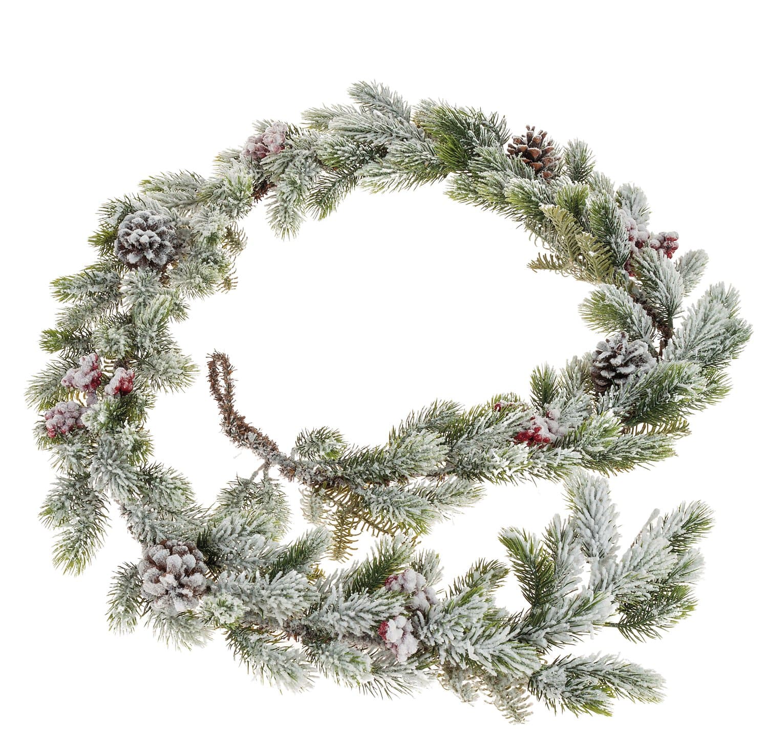 Kunstgirlande Tanne mit Zapfen und Beeren, 190 cm, grün-weiß
