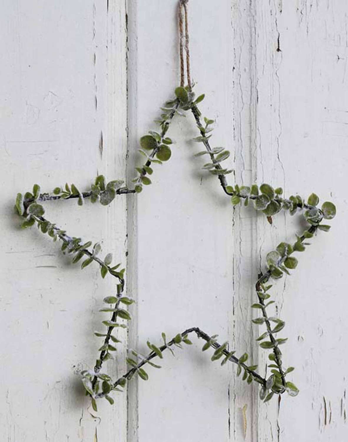 Artificial leaf wreath 'stern' with glitter, ø35cm, frost-green