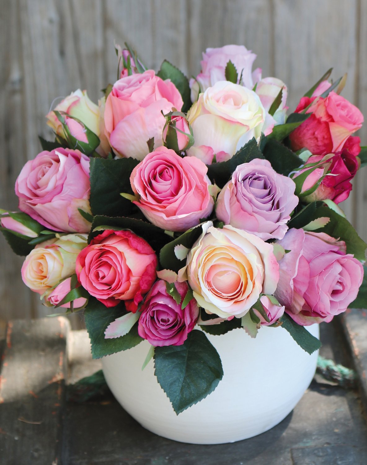 Artificial bouquet of wild roses, 24-flowers, 28 cm, pink-white