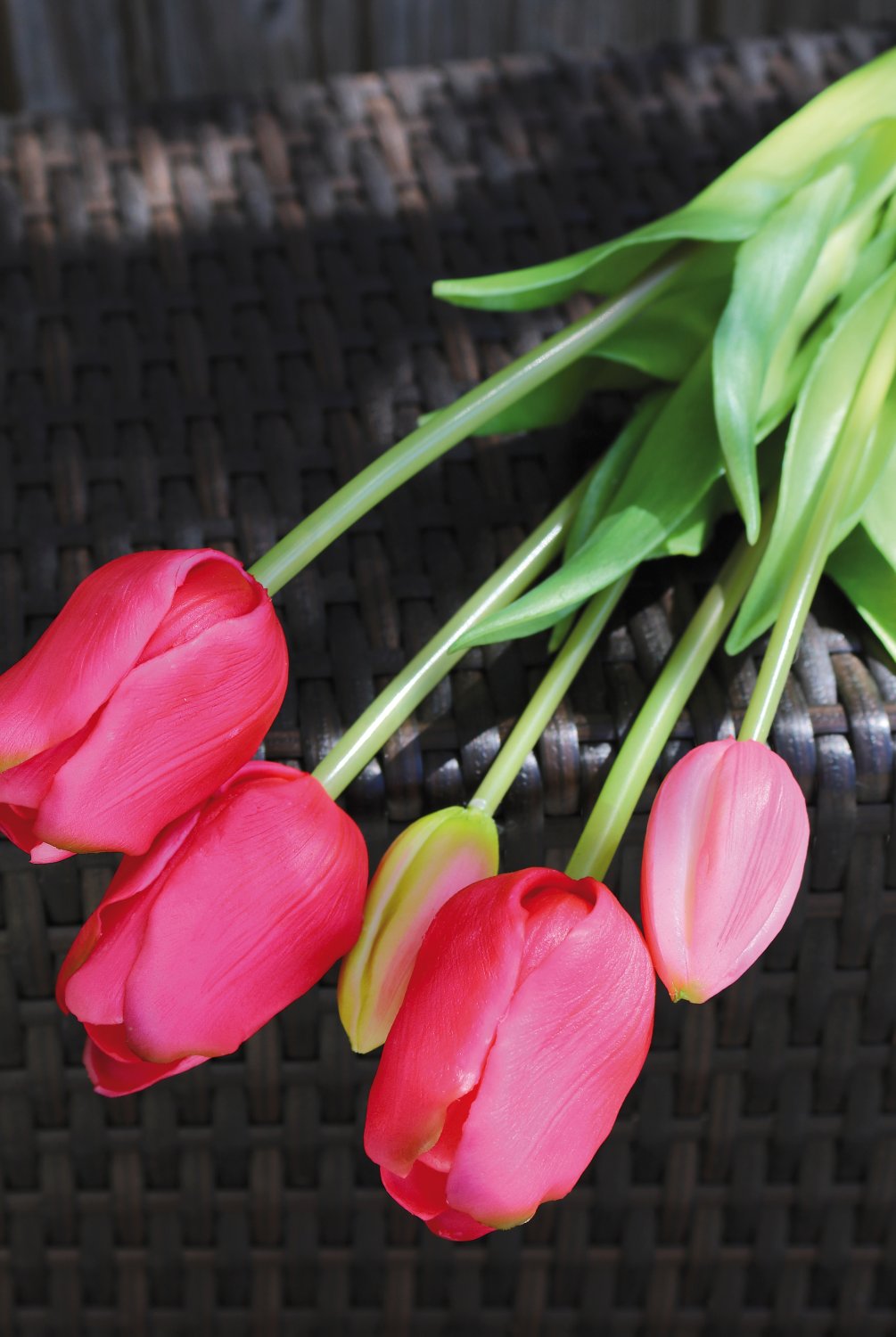 Künstlicher Tulpenbund, französisch, gemischt, 5-fach, 47 cm, Real Touch, pink