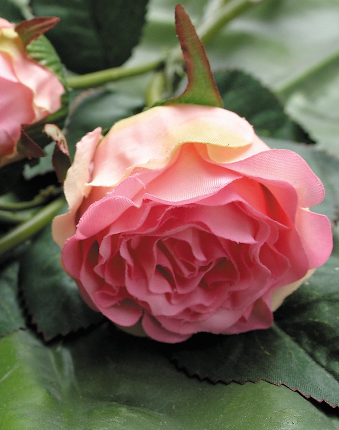 Rosa artificiale, 1 fiore, 1 bocciolo, 30 cm, rosa