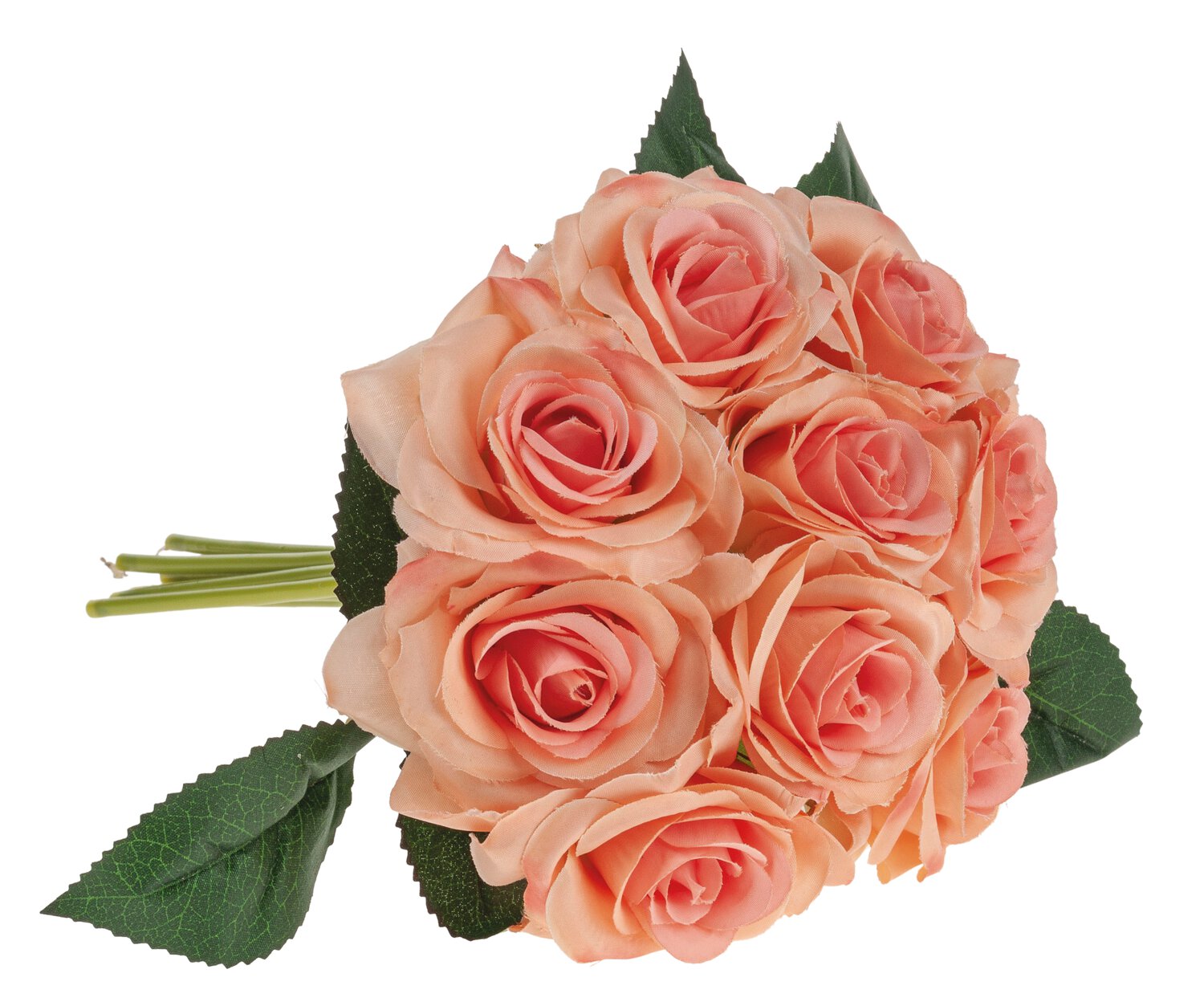 Artificial bouquet of 9 roses, 25 cm, apricot