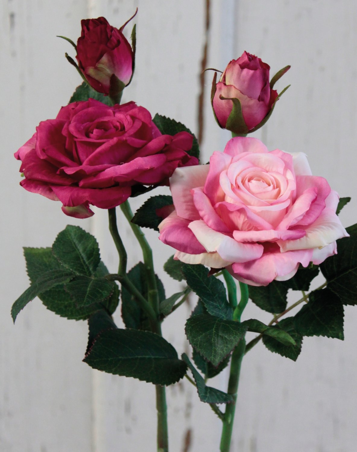 Rosa artificiale, 1 fiore, 1 bocciolo, 37 cm, Real Touch Soft, rosa chiaro-rosa scuro