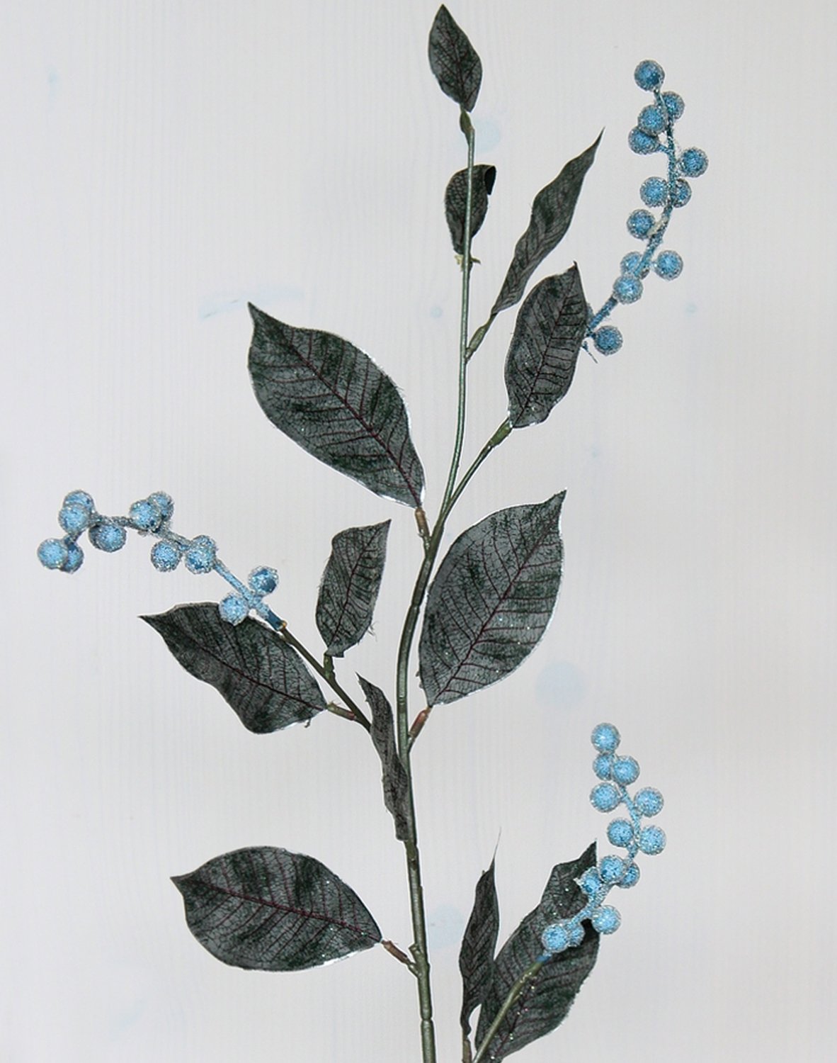 Branche de baies artificielles, givré, 75 cm, 3 ramifications, bleu antique