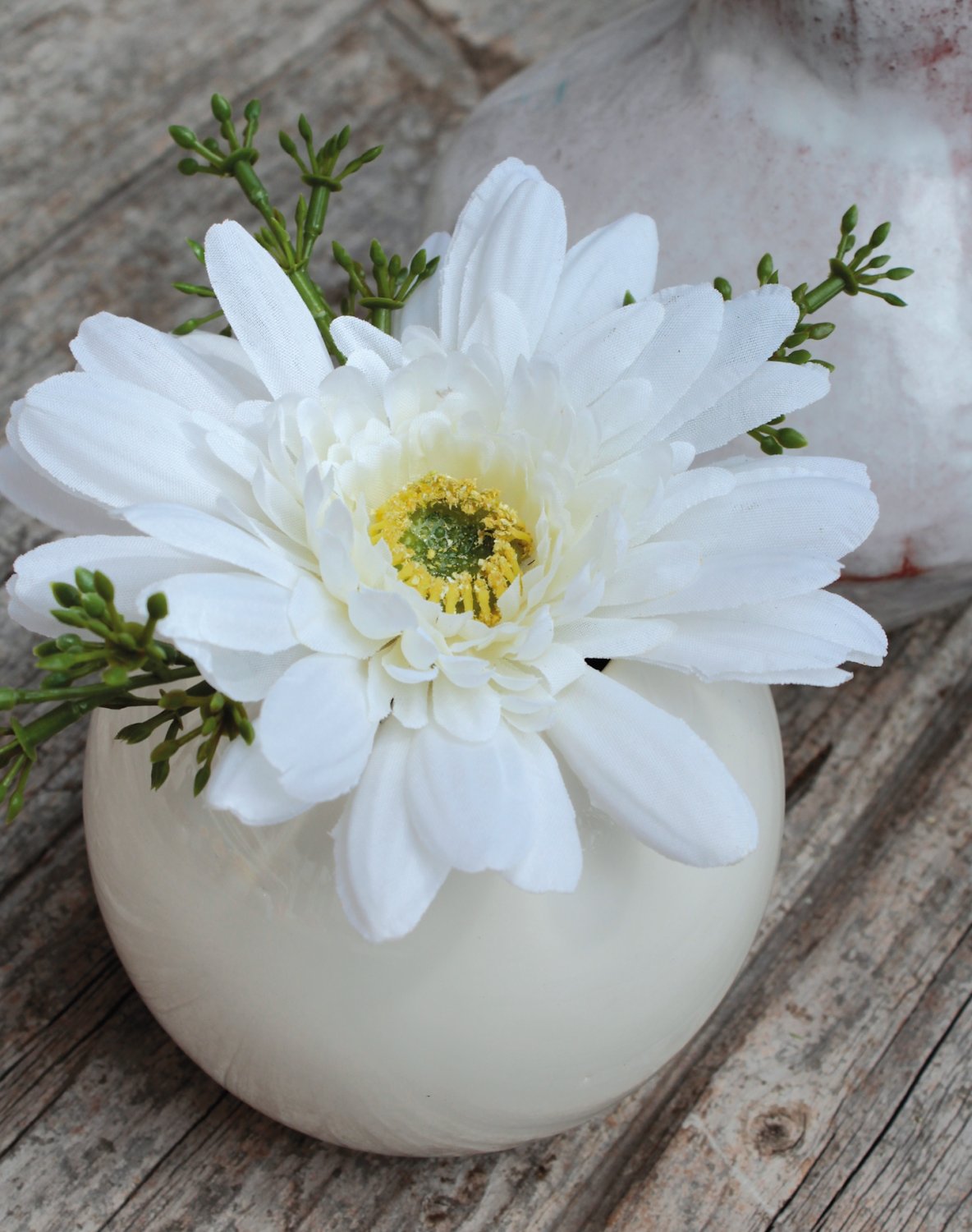 Künstliche Gerbera in Keramiktopf, 12 cm, creme-weiß