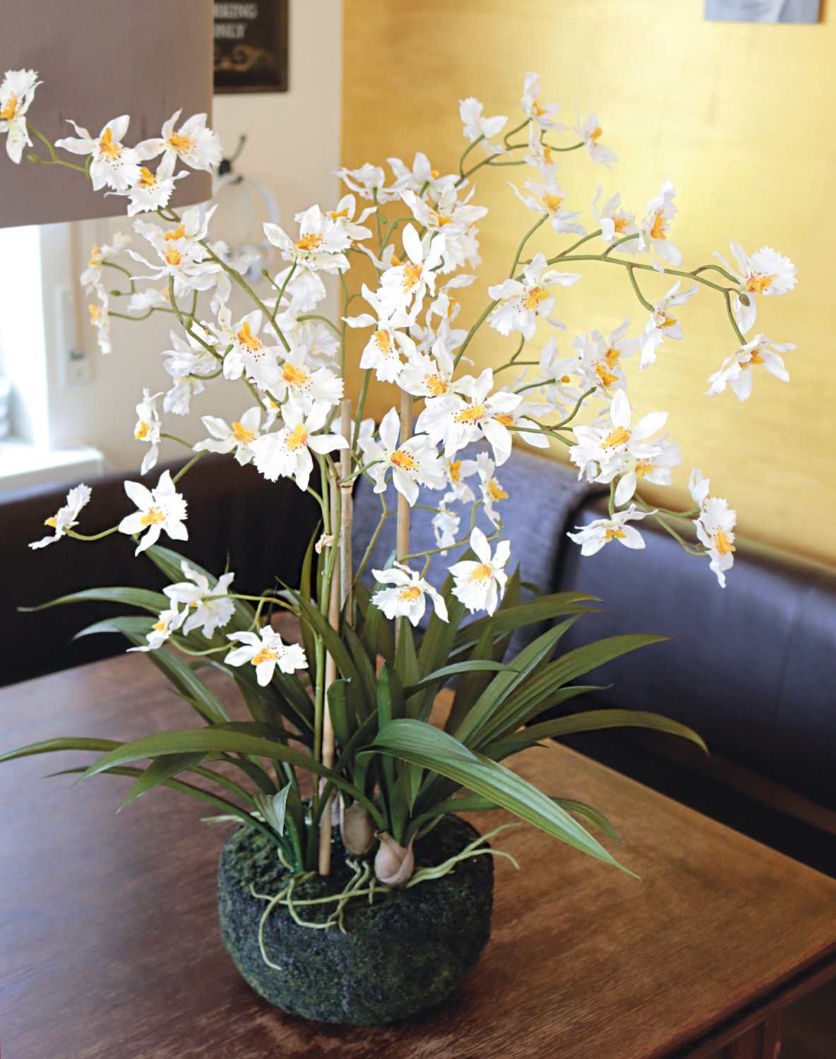 Künstliche Orchidee Oncidium in 'Erde', 2-fach, 66 cm, creme-weiß