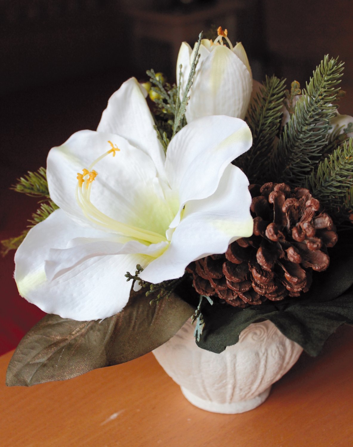 Künstliche Amaryllis-Arrangement, getopft, 25 cm, Ø 30 cm, creme-weiß