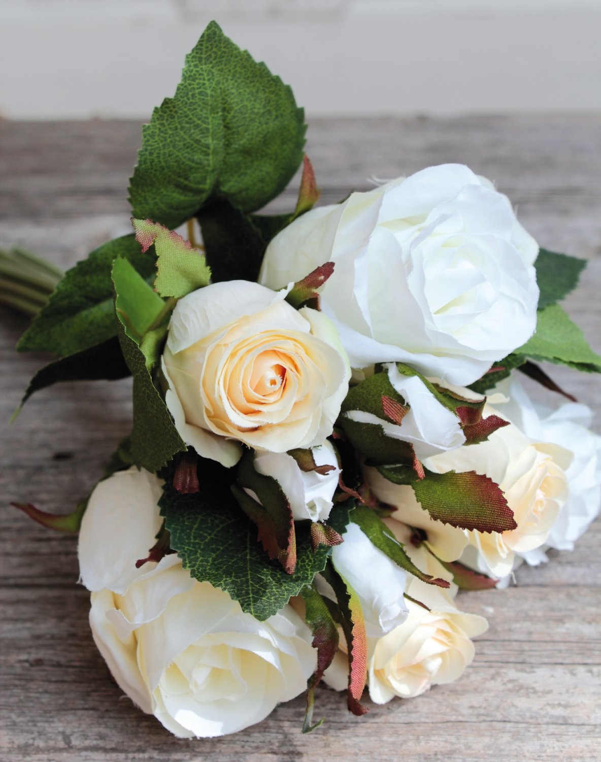 Mazzo di rose artificiali, 7 fiori, 28 cm, bianco-crema