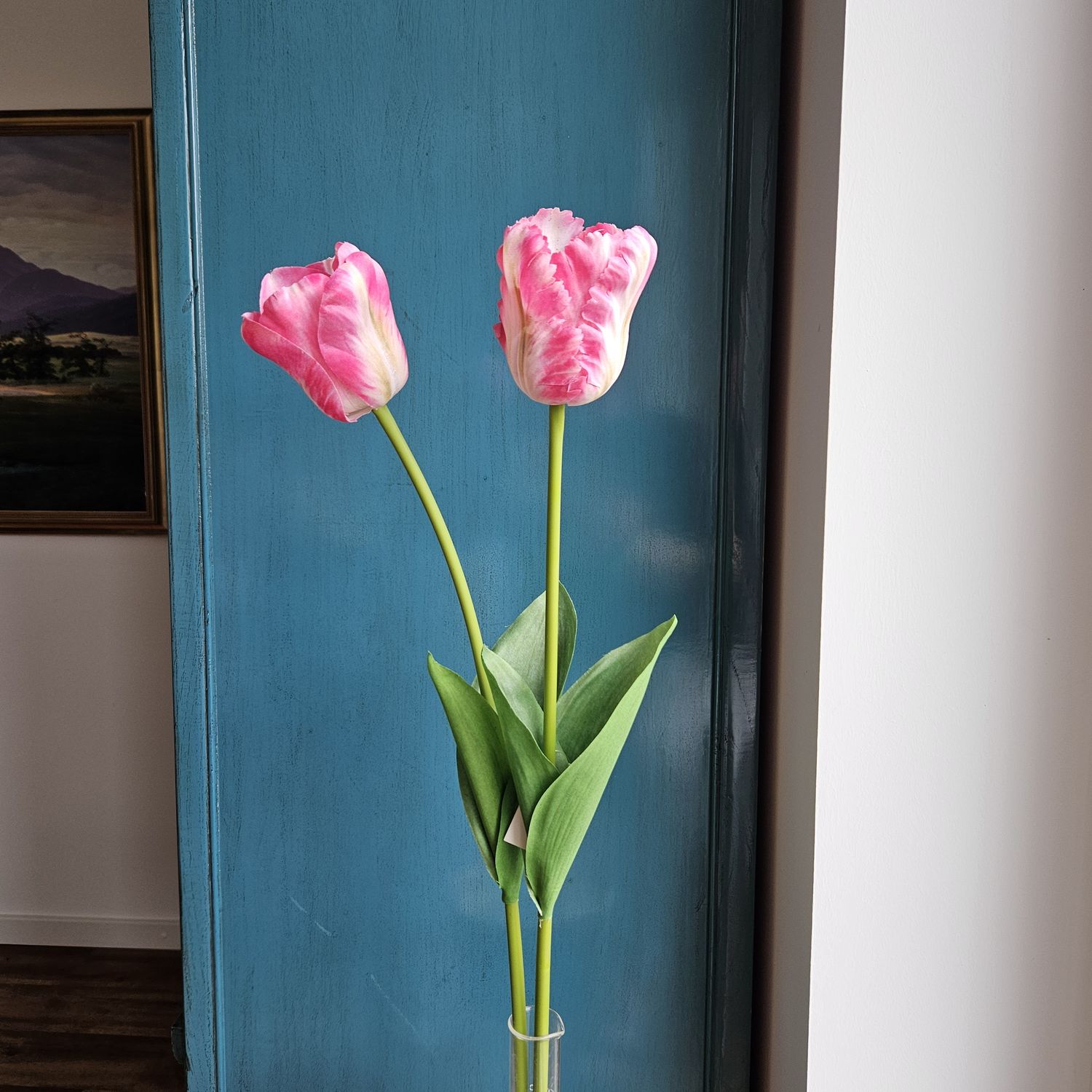Kunsttulpe, französisch, 'Deluxe', 65 cm, Real Touch, rosa-grün