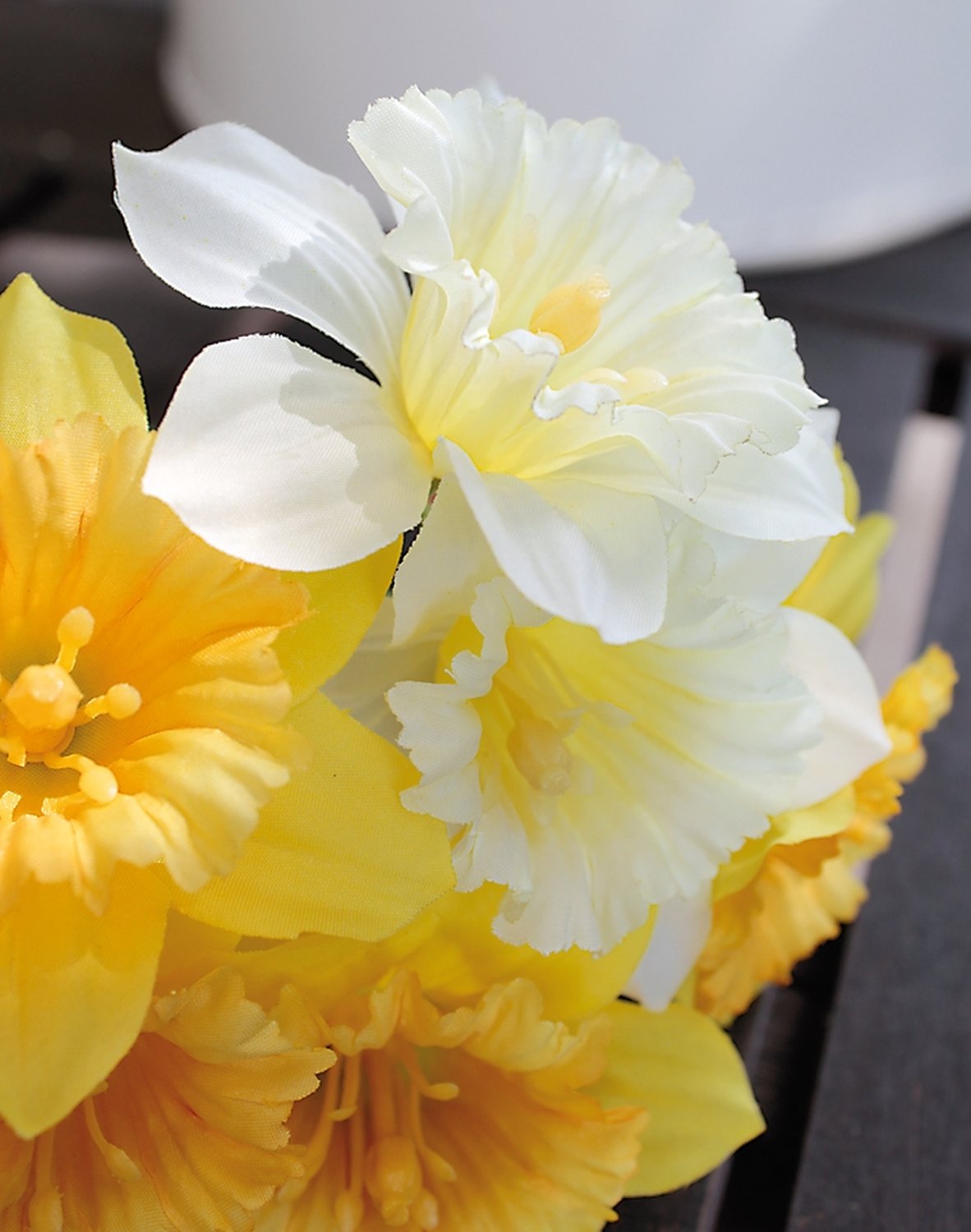 Artificial daffodil bunch, 6-flowers, 34 cm, light yellow-gold yellow