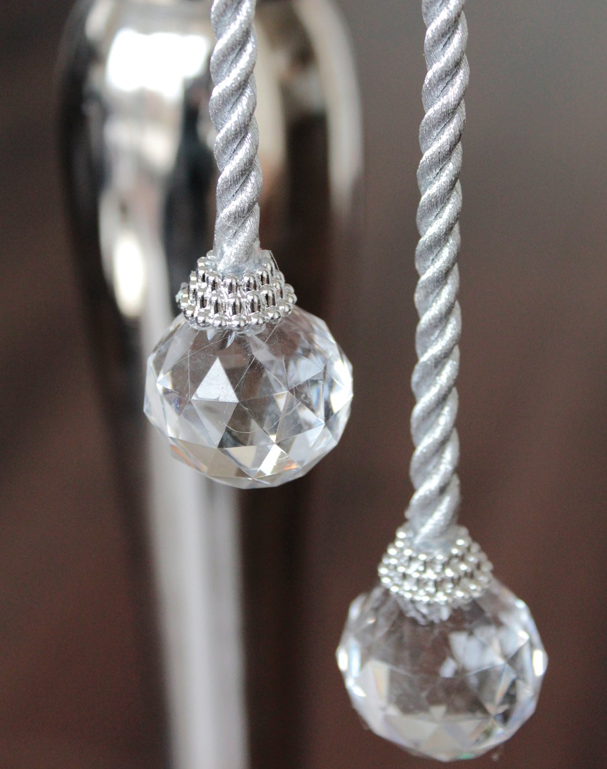 Decoration cord with balls / drops, 2 pieces, 40 cm, silver