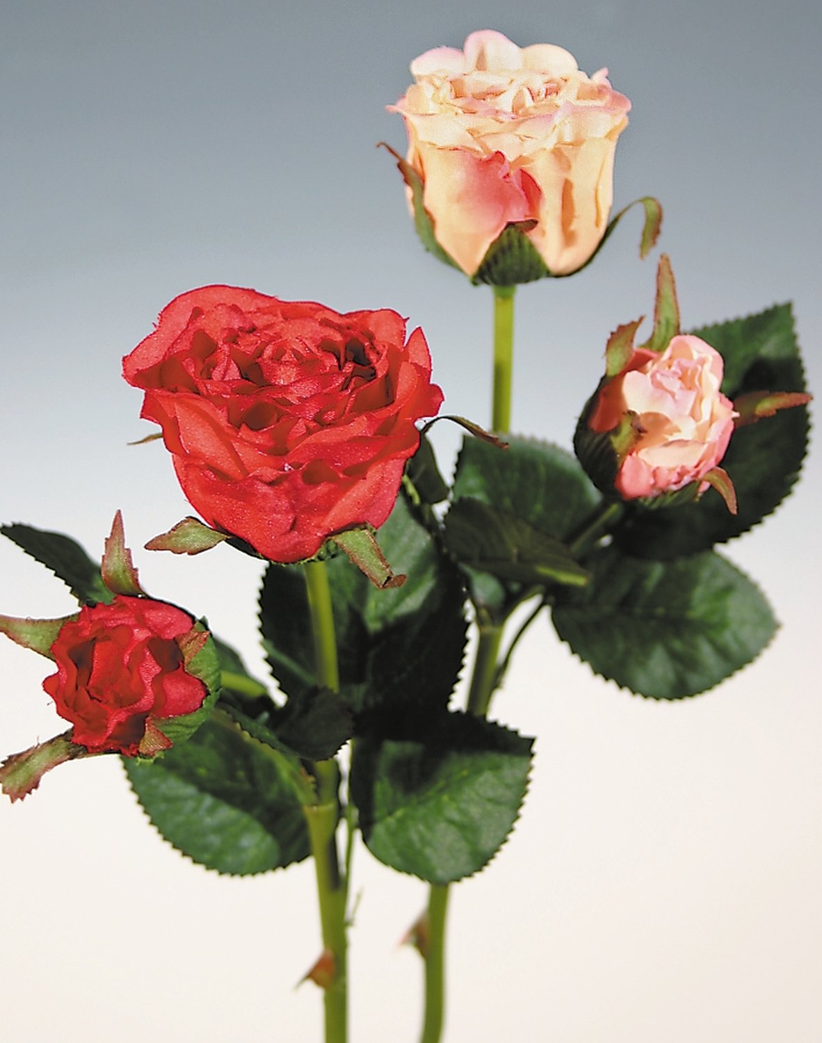 Rosa artificiale, 1 fiore, 1 bocciolo, 30 cm, rosso