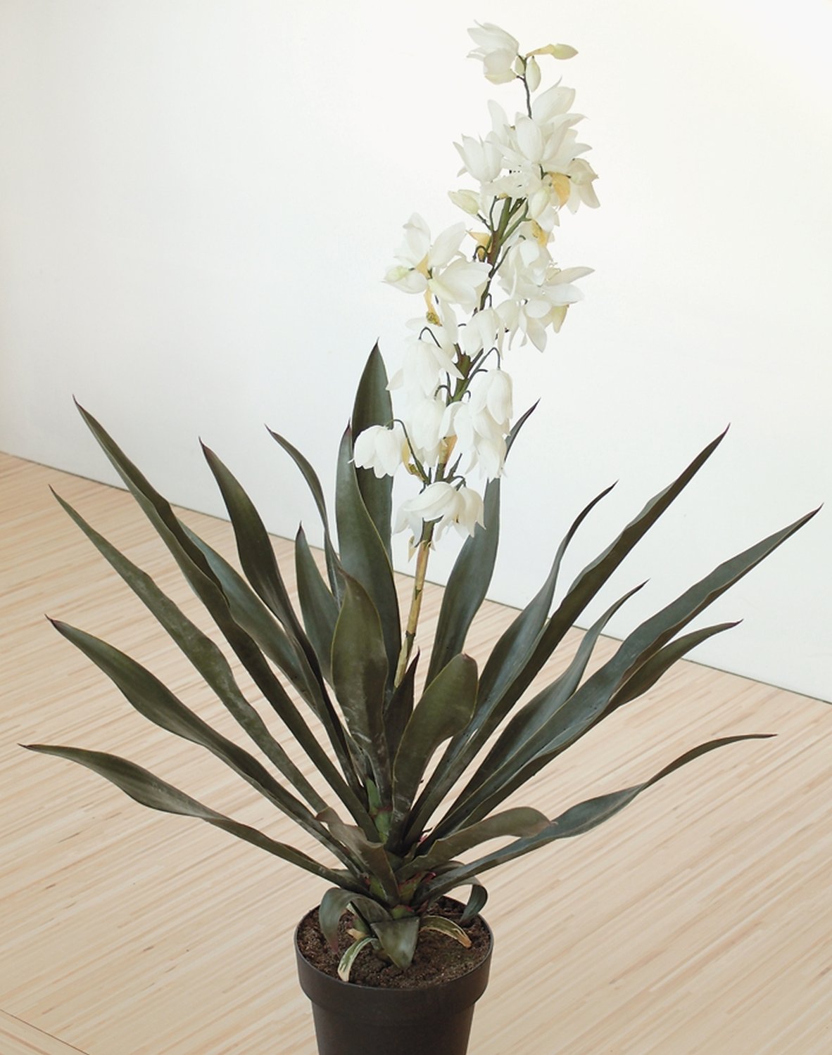 Künstliche Yucca, blütend, getopft, 115 cm, grün-weiß