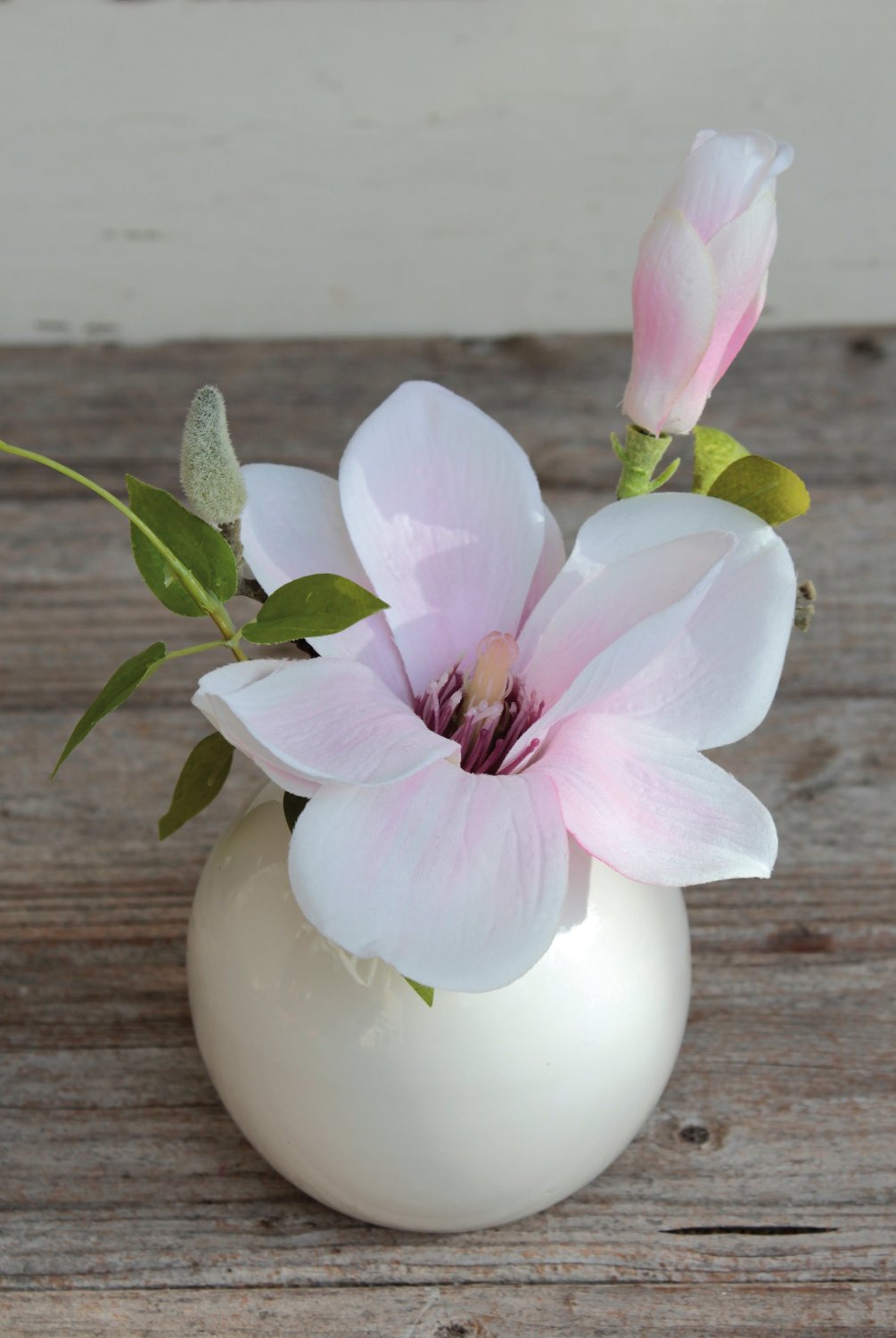 Künstliche Magnolie in Keramiktopf, 15 cm, weiß-rosa