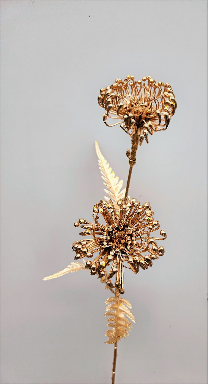 Dekozweig mit künstlicher Protea, 83 cm, gold