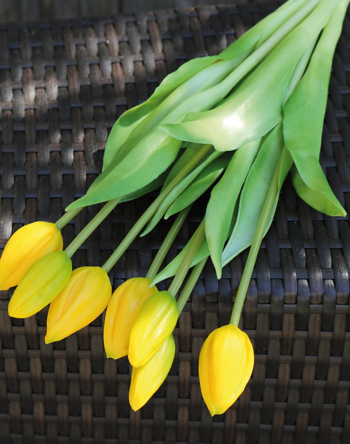Artificial bunch of tulips, 7-fold, 44 cm, real touch, yellow