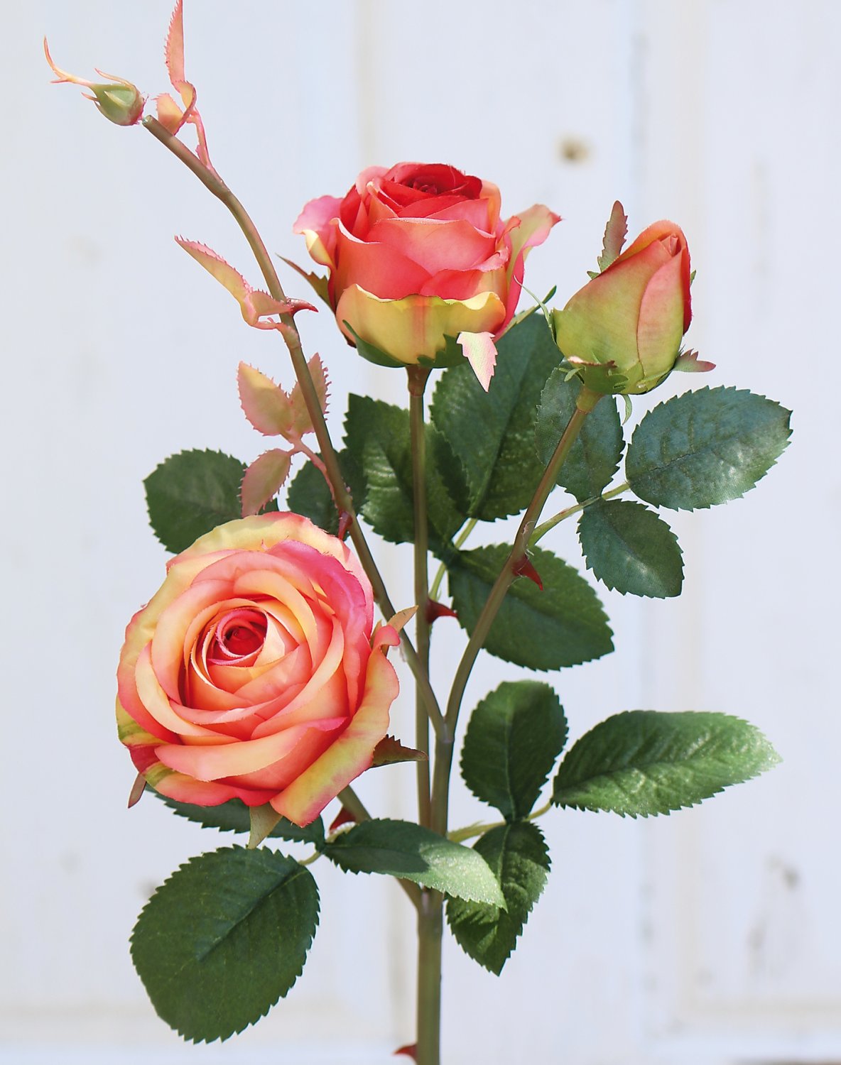 Künstliche Rose, 2 Blüten, 1 Knospen, 57 cm, orange Künstliche Rose, 2 Blüten, 1 Knospen, 57 cm, orange