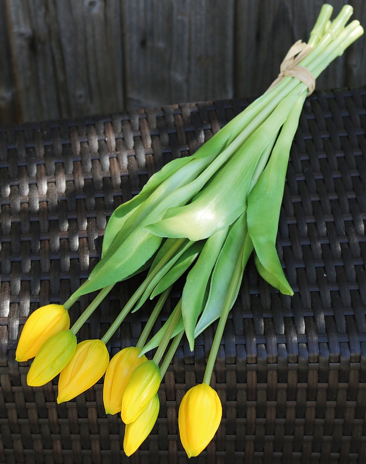 Künstlicher Tulpenbund, 7-fach, 44 cm, Real Touch, gelb