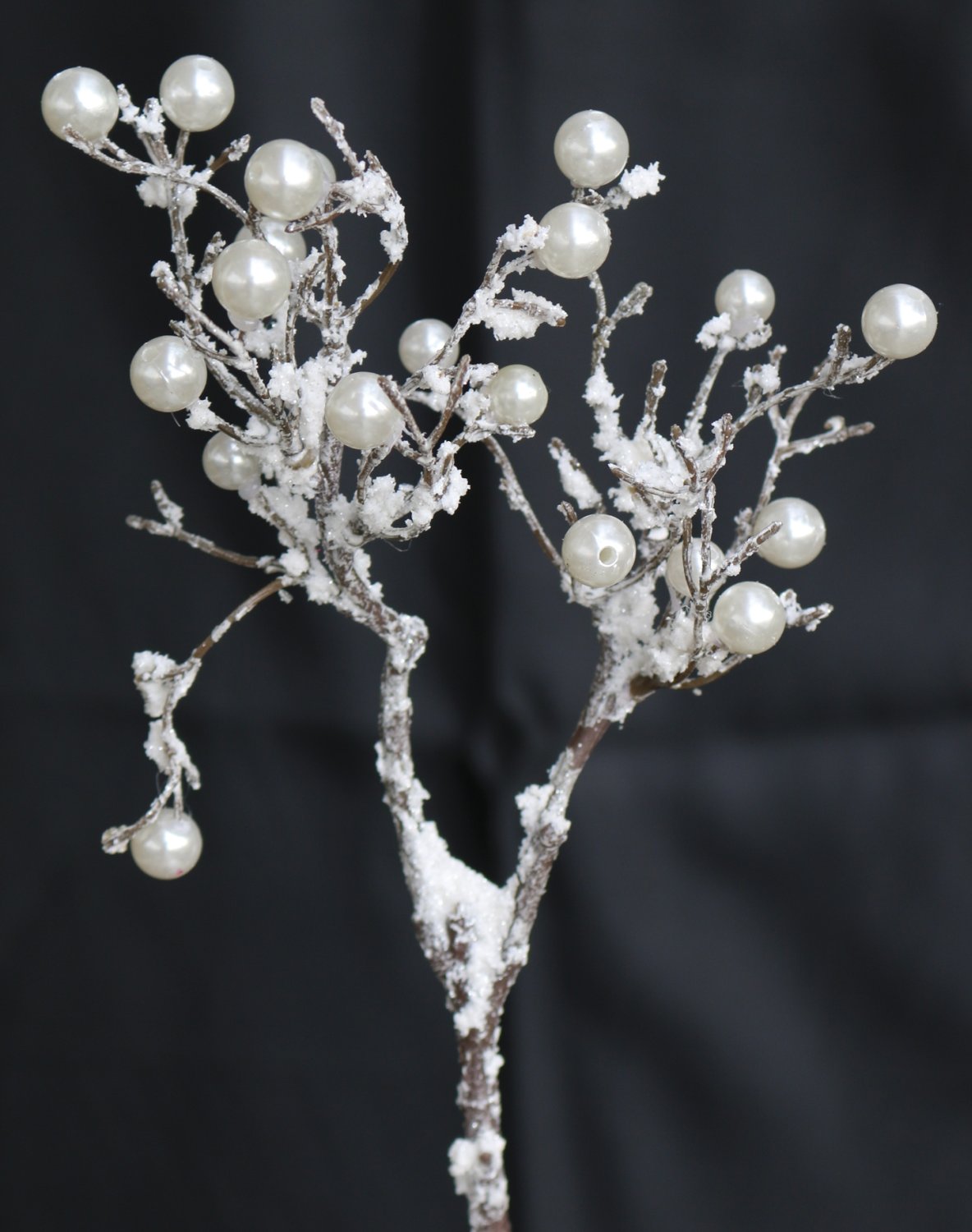 30 mit frost-braun Perlen und Künstlicher cm, Schnee, Dekozweig