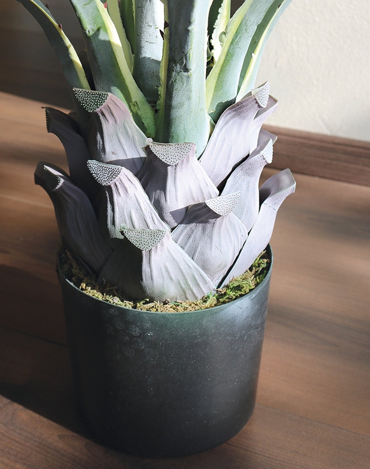 Künstliche Agave, 110cm, getopft, 14 Blätter, grün-weiß
