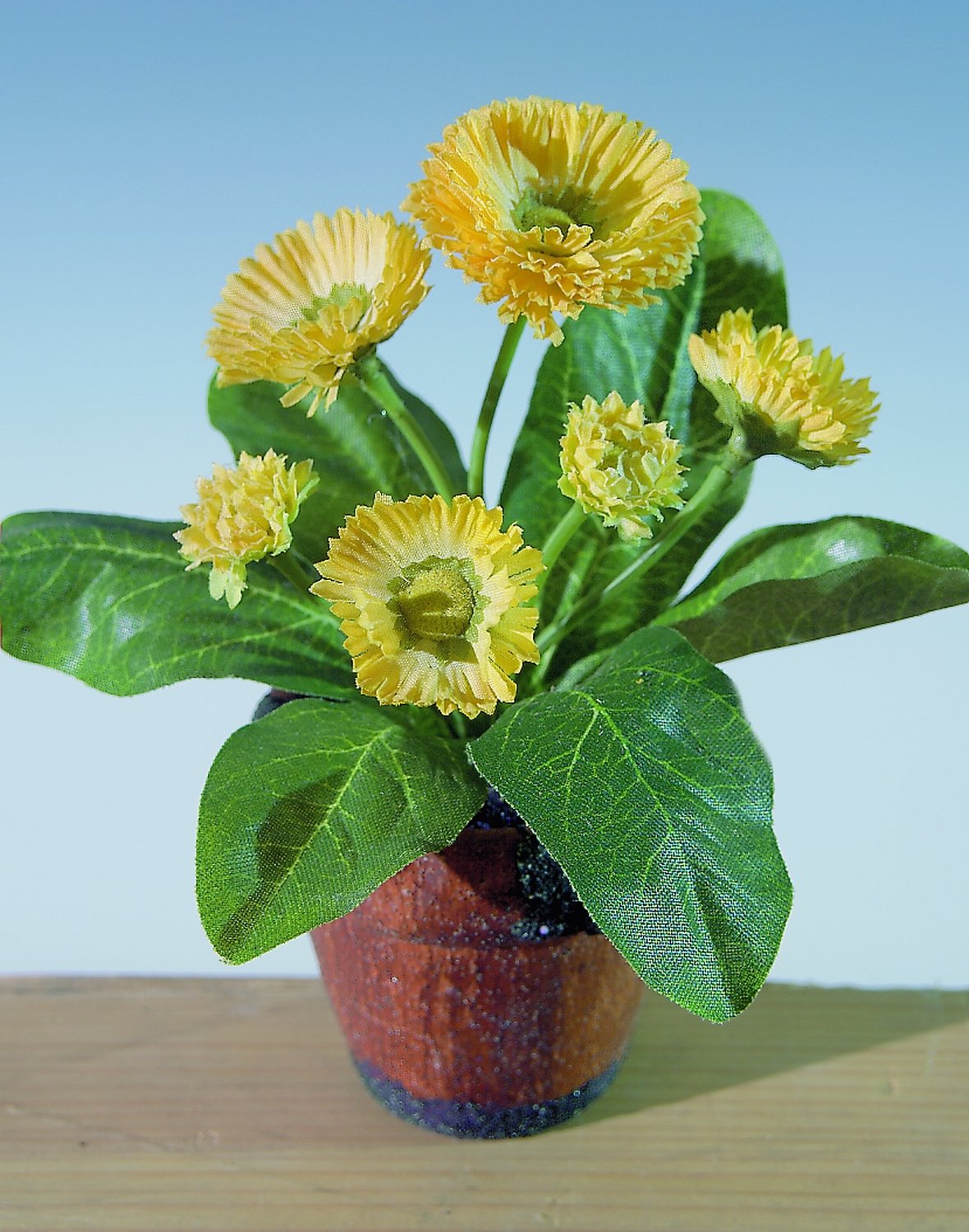 Künstliche Bellis, getopft, 6-fach, 15 cm, gelb