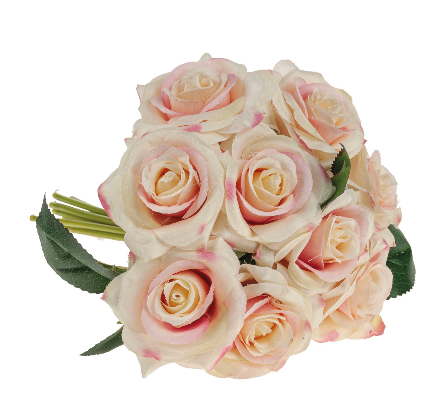 Künstlicher Blumenstrauß aus 9 Rosen, 25 cm, weiß-rosa
