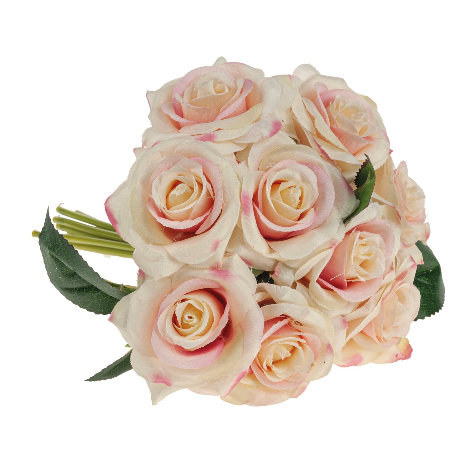 Faux bouquet of 9 roses, 25 cm, white-pink