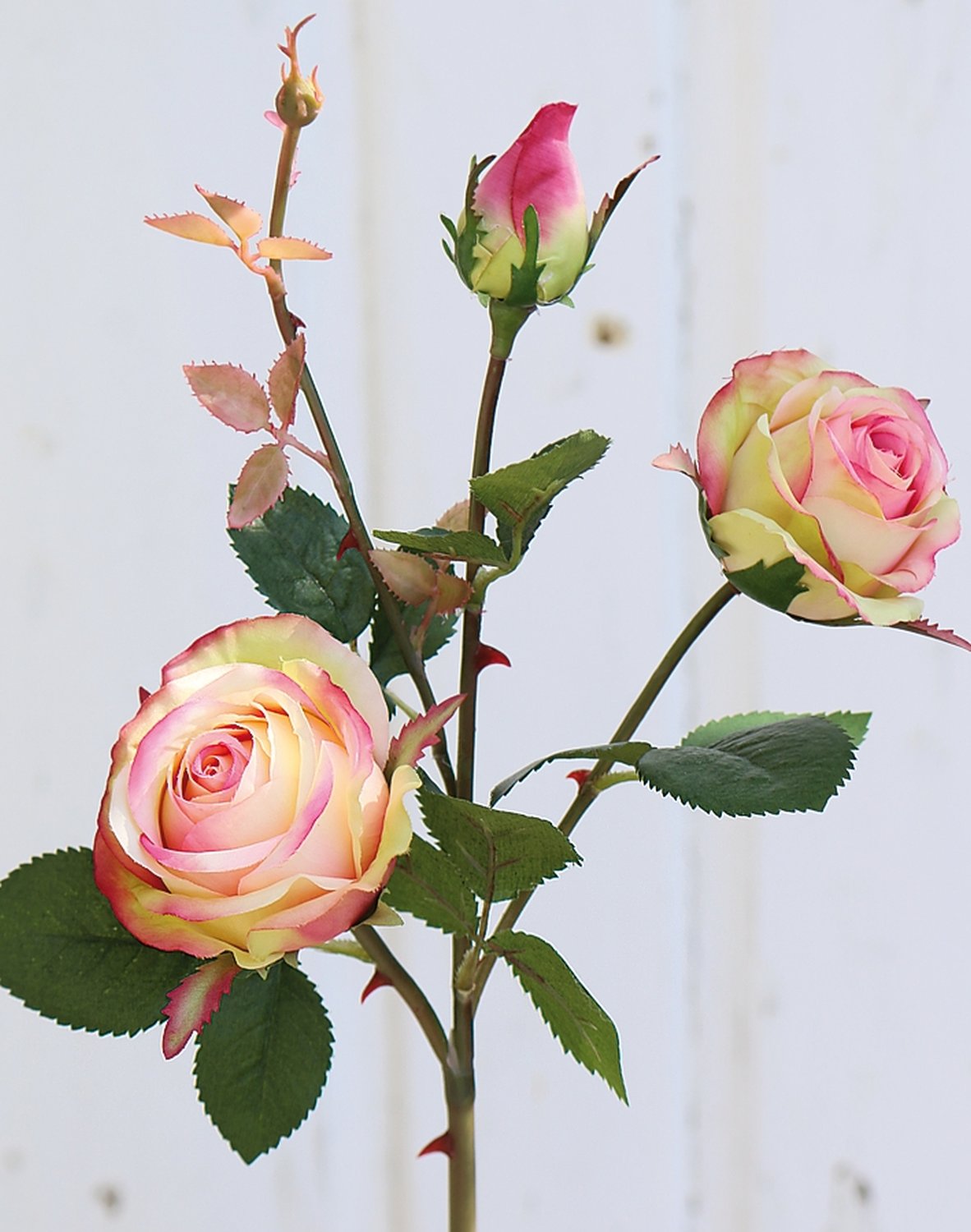 Künstliche Rose, 2 Blüten, 1 Knospen, 57 cm, rosa-grün Künstliche Rose, 2 Blüten, 1 Knospen, 57 cm, rosa-grün