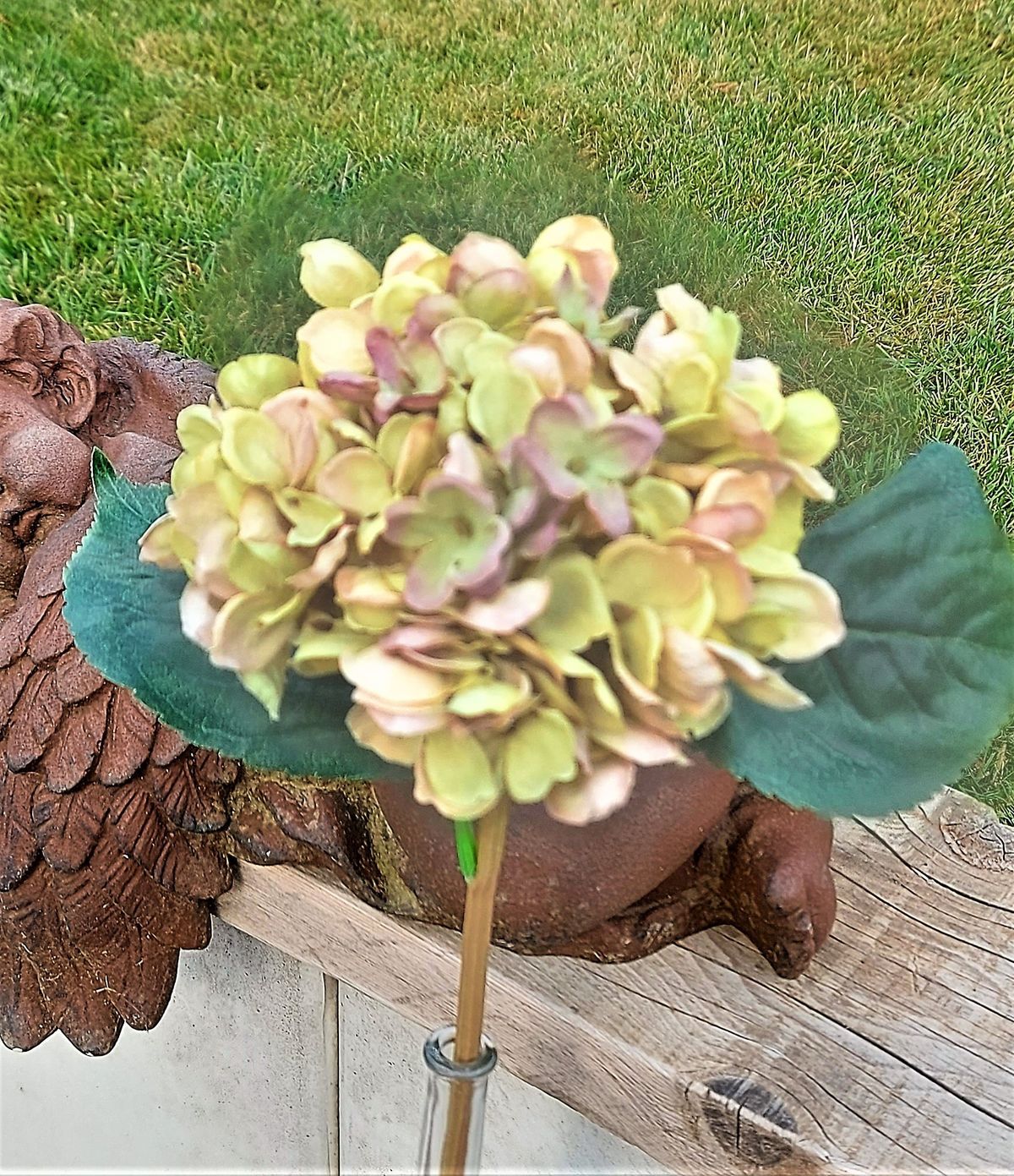 Artificial hydrangea, 43 cm, green-brown