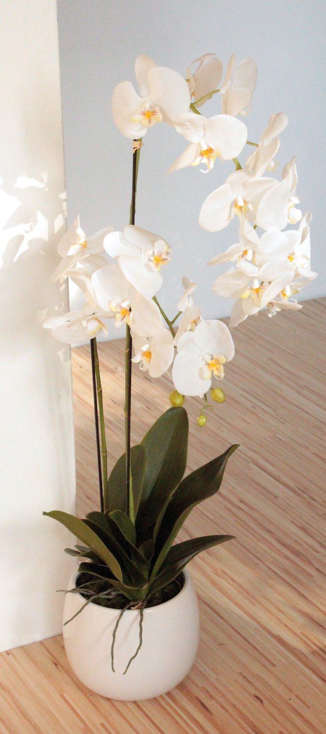 Große Künstliche Orchidee In Keramiktopf, 43 Cm, Weiß – Realistische Deko Für Wohnzimmer, Bad & Küche