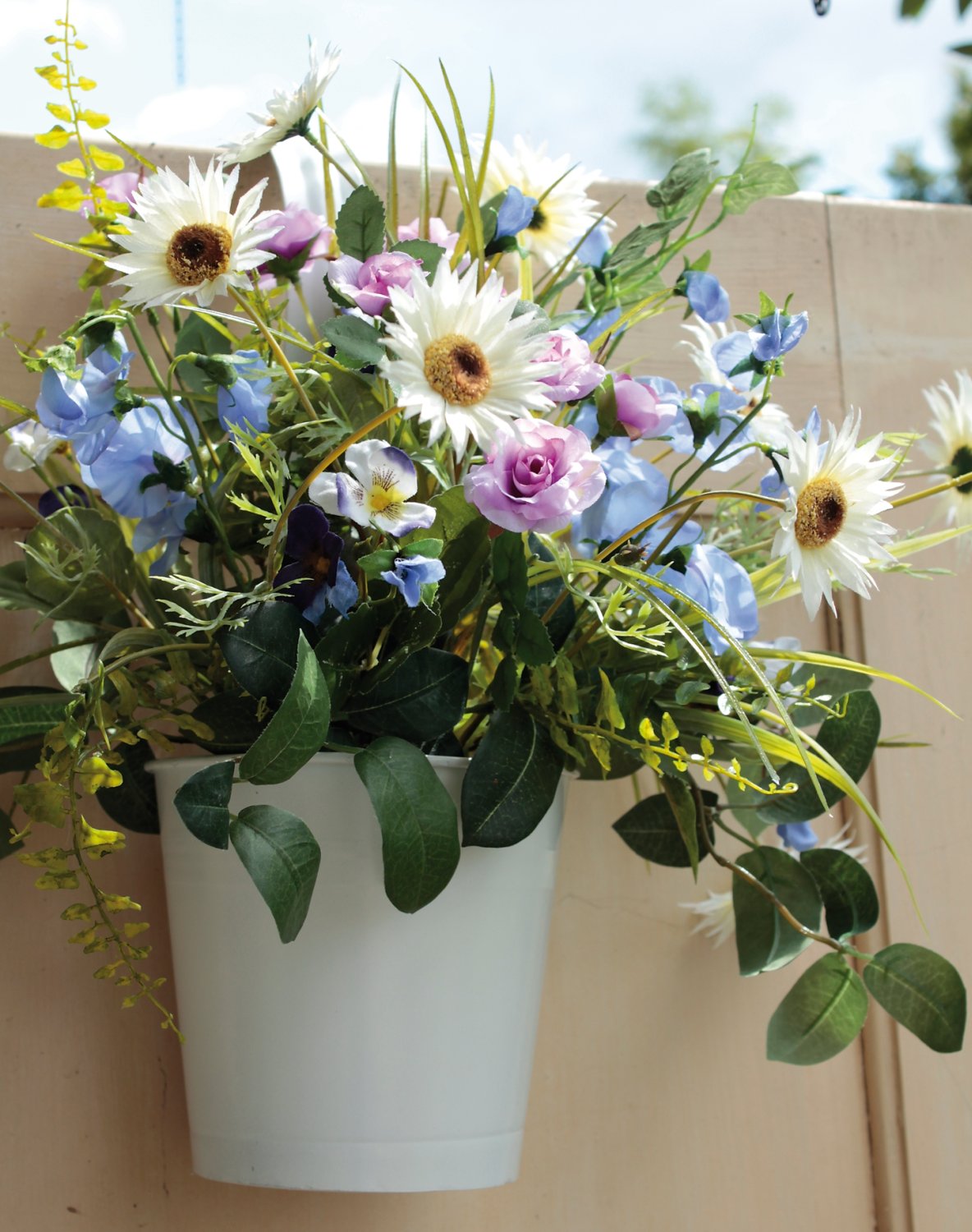 Künstliches Blumenbouquet im Hängtopf, 45 cm, dunkelblau