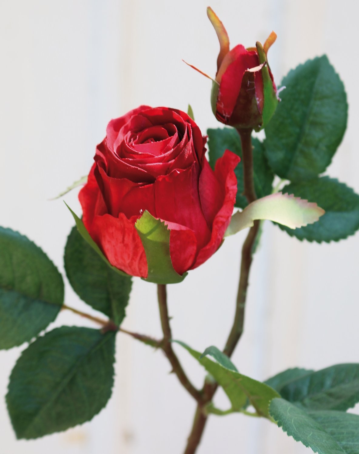 Künstliche Rose, 1 Blüte, 1 Knospe, 45 cm, rot