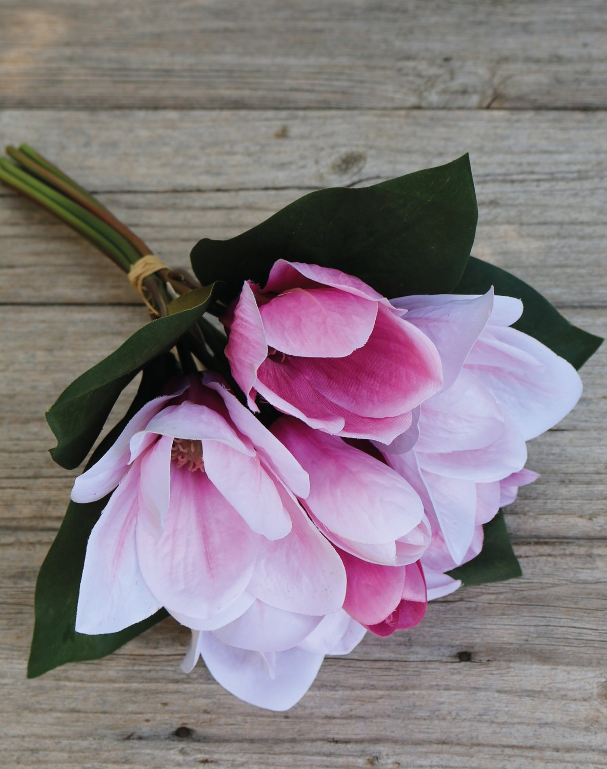 Artificial magnolia bunch, 7-flowers, 31 cm, pink