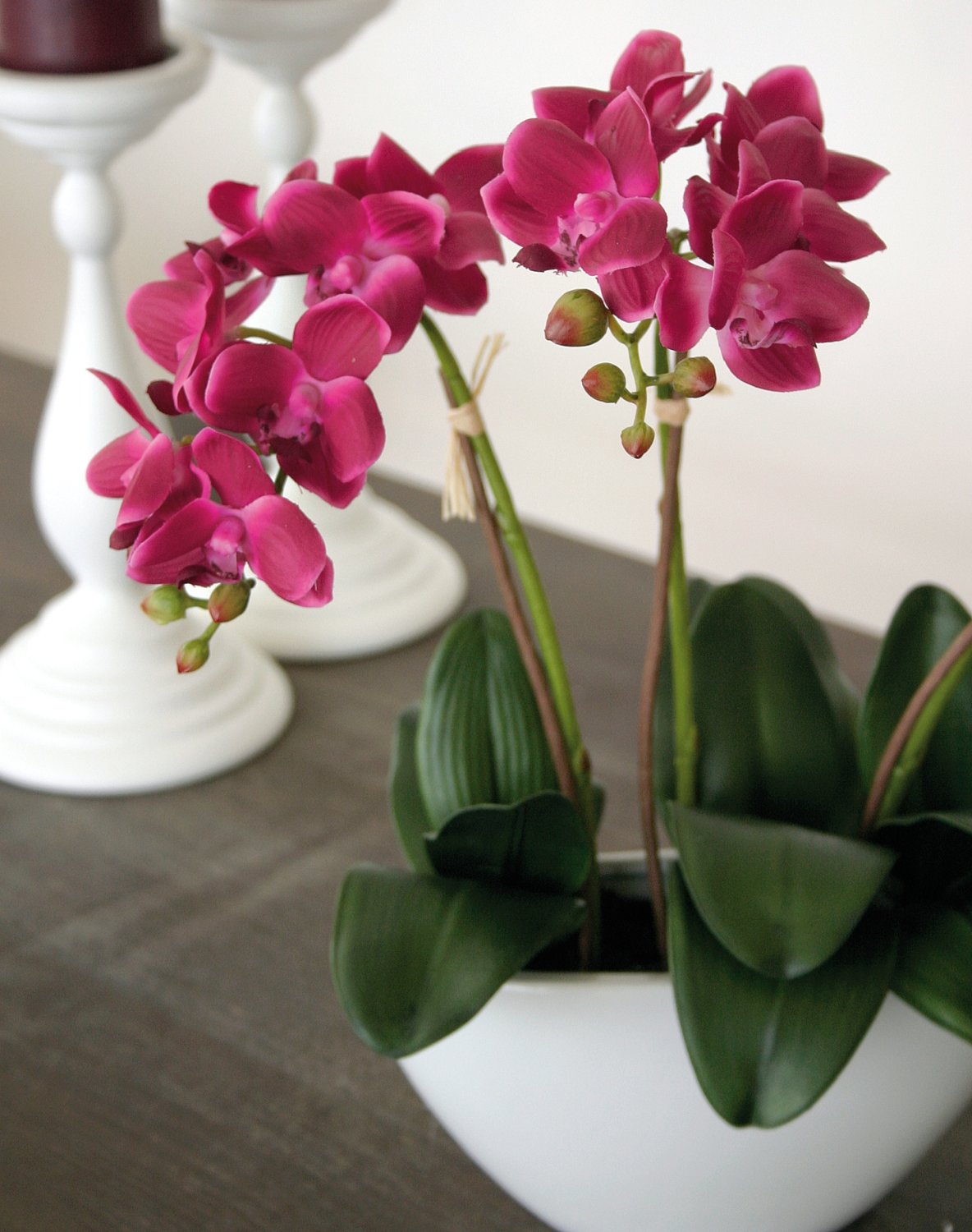 Plastic orchid Phalaenopsis, 3-fold, in bowl, 38 cm, real touch, cerise