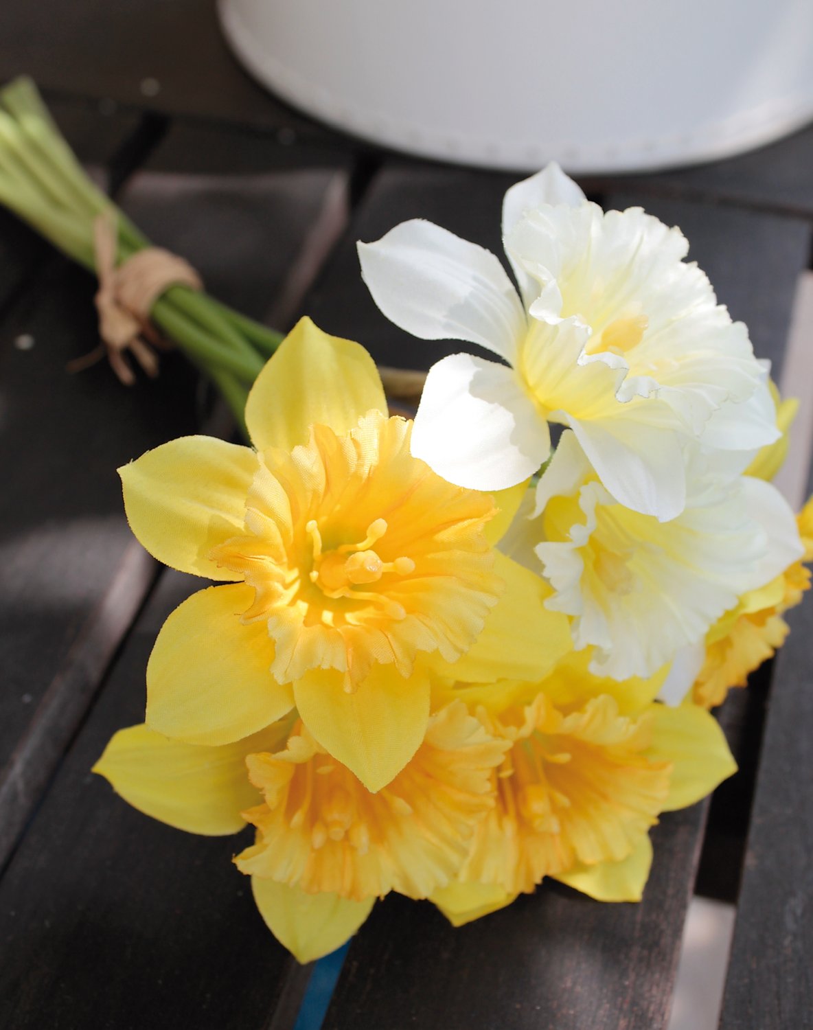 Artificial daffodil bunch, 6-flowers, 34 cm, light yellow-gold yellow