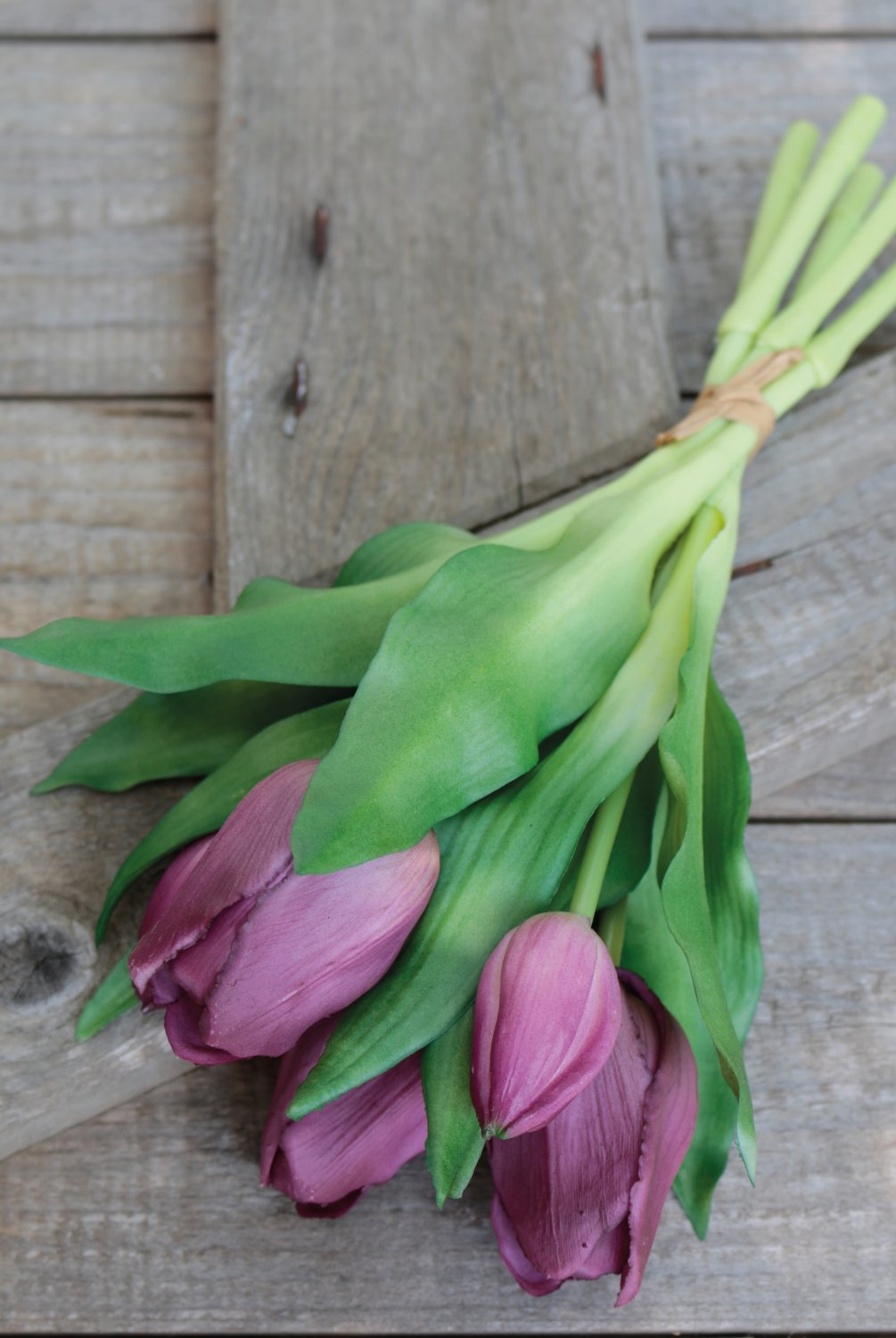 Artificial tulip bouquet, 5-fold, 28 cm, violet-green