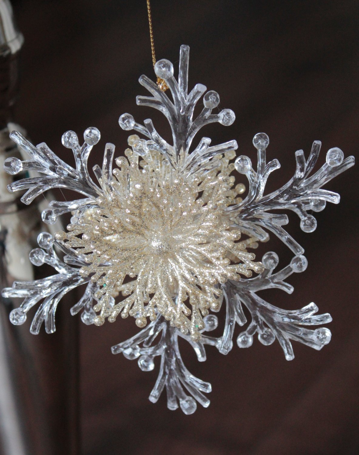 Snowflake ornament, acrylic, with glitter, Ø 15 cm, gold