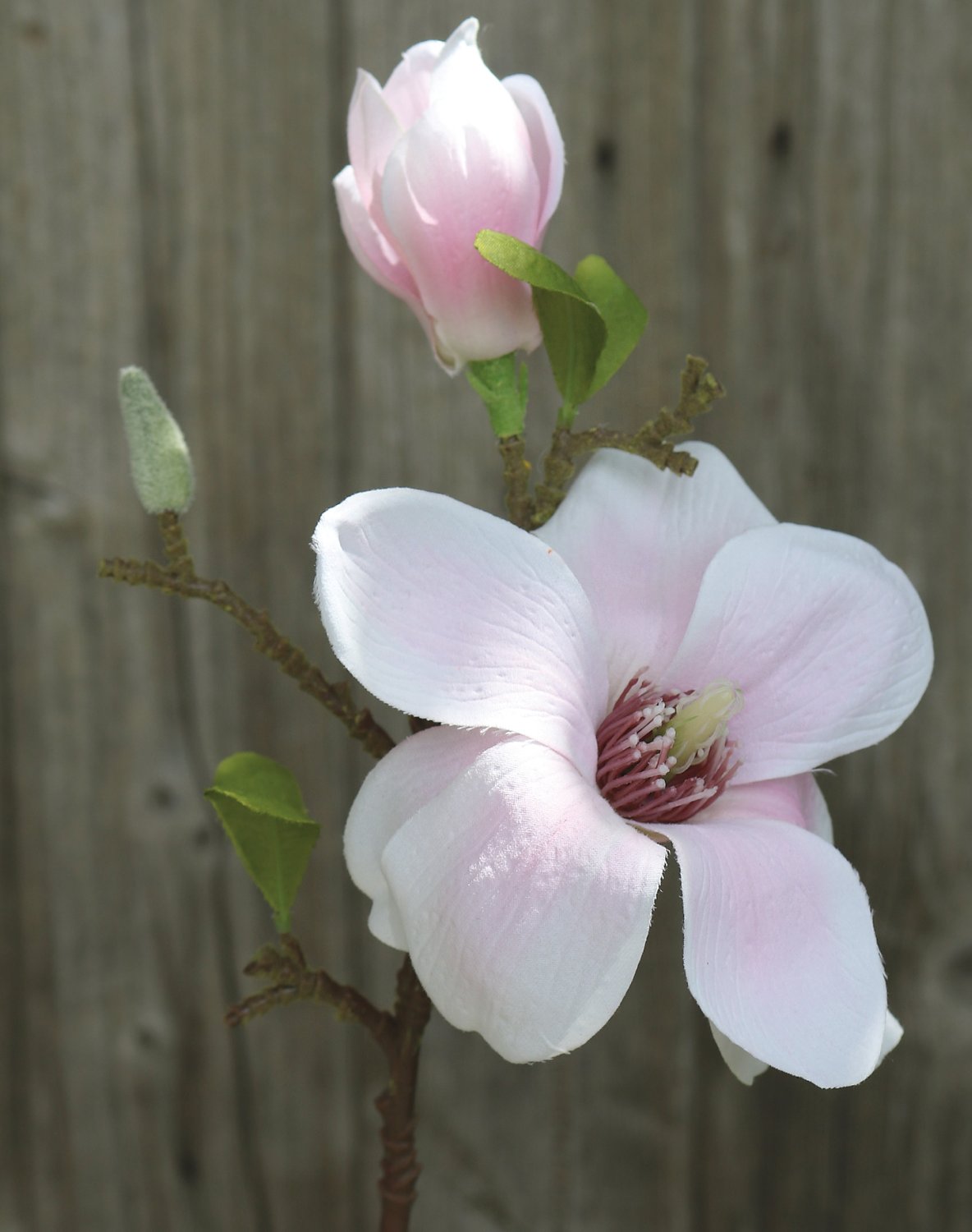 Fake magnolia blossom branch, 36 cm, white-pink