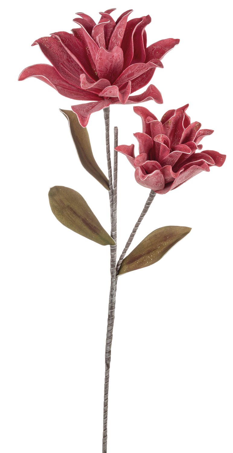 Deko Soft flower 'Kamelienzweig' mit 2 Blüten, Glitzer, 118 cm, rot-gold