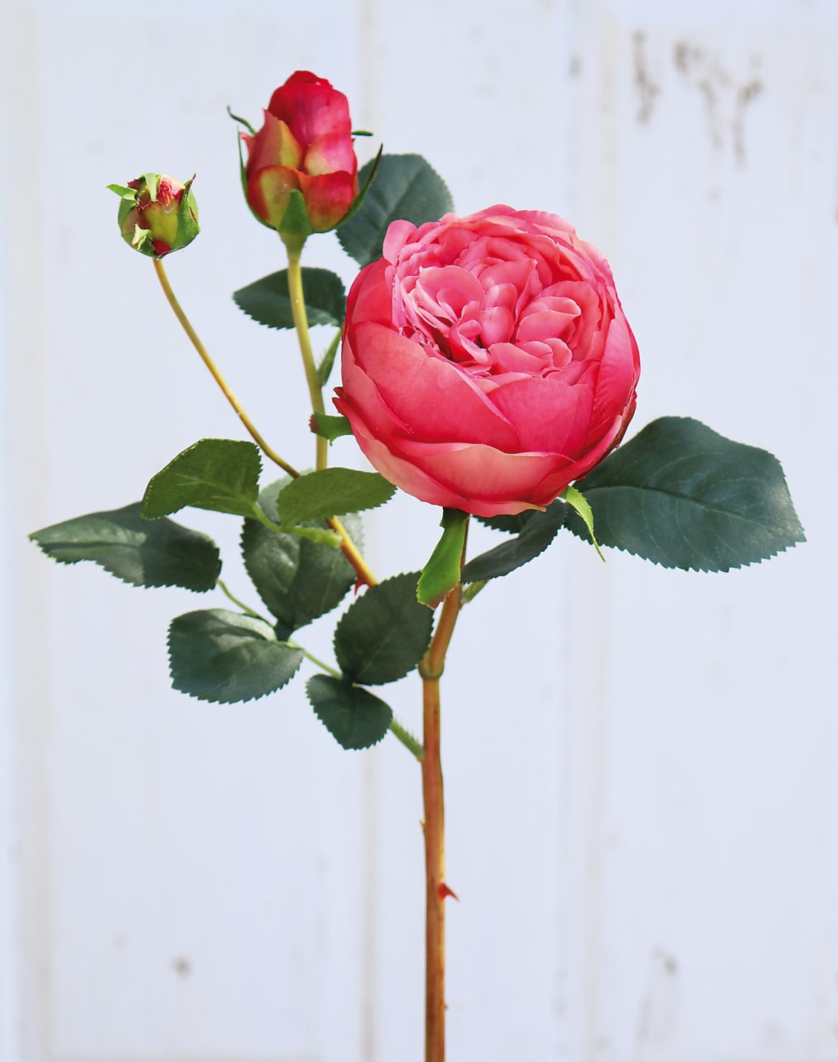 False rose, 1 flower, 2 buds, 60 cm, real touch soft, pink