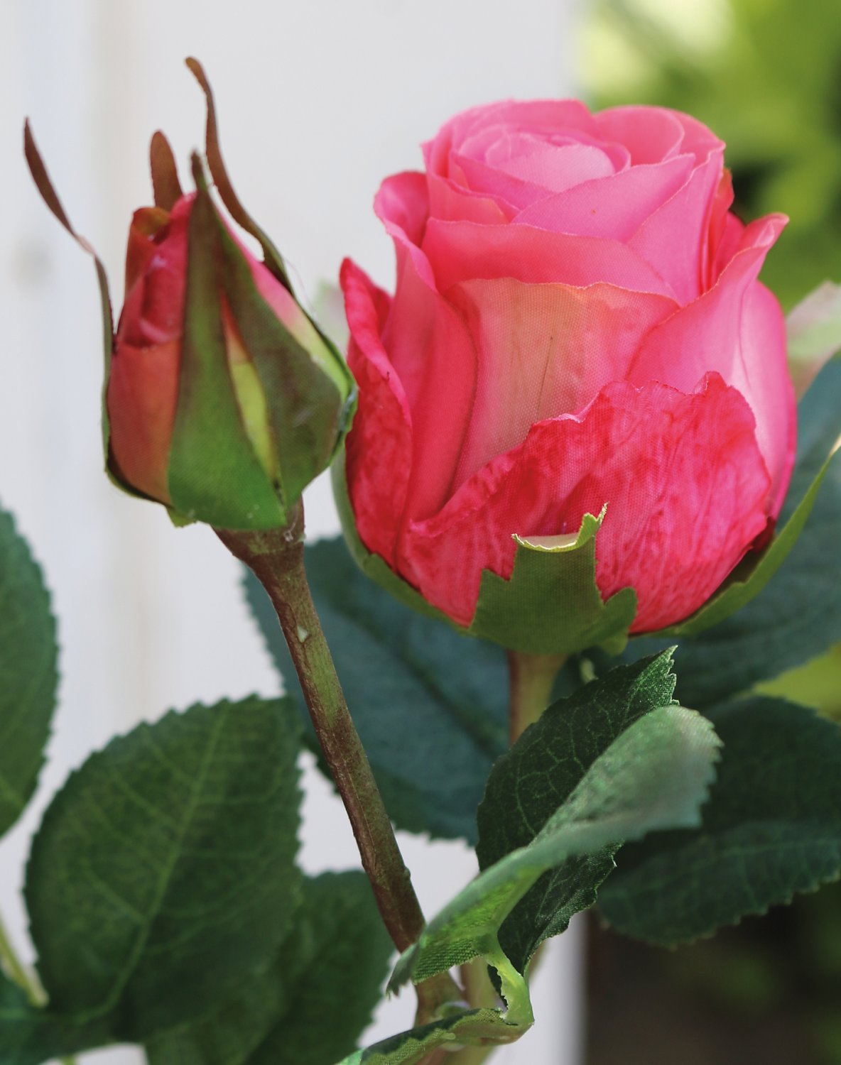 Künstliche Rose, 1 Blüte, 1 Knospe, 45 cm, pink