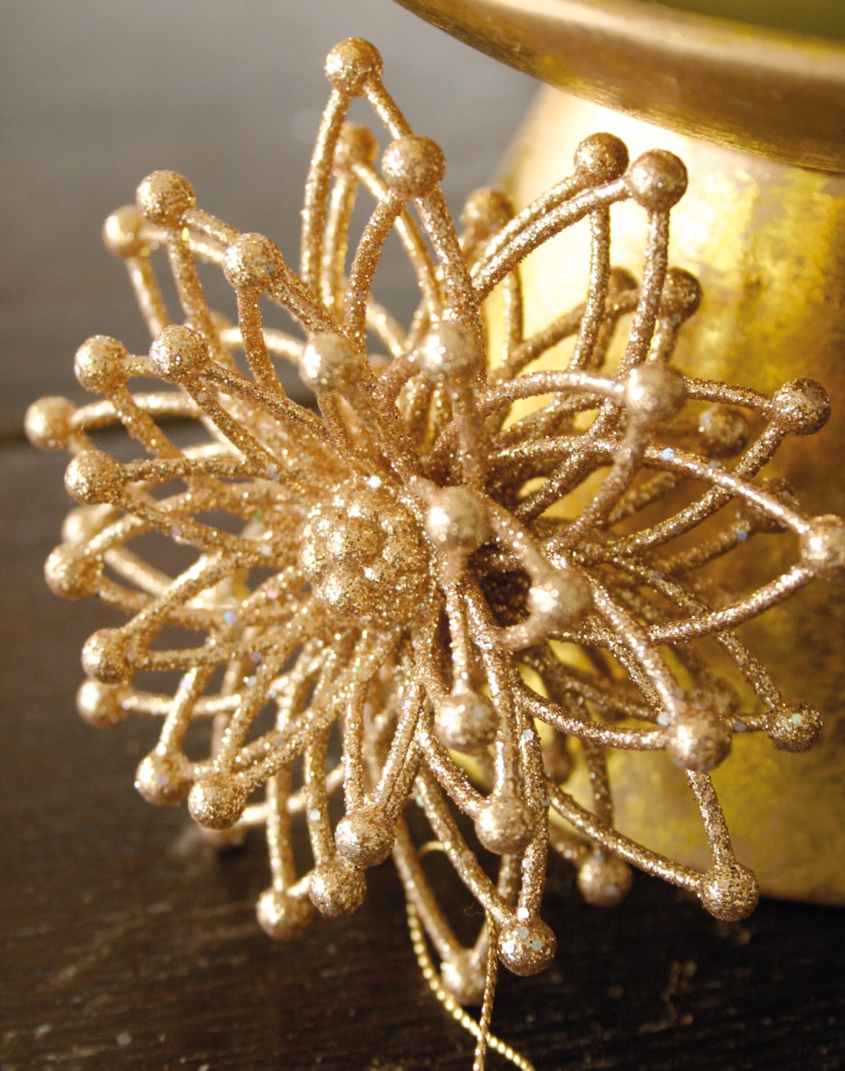 Deko Eisblume, Acryl, mit Glitter, Ø 9 cm, gold