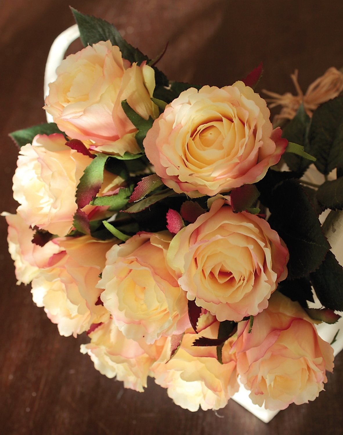 Artificial bunch of roses, 9-flowers, 37 cm, apricot