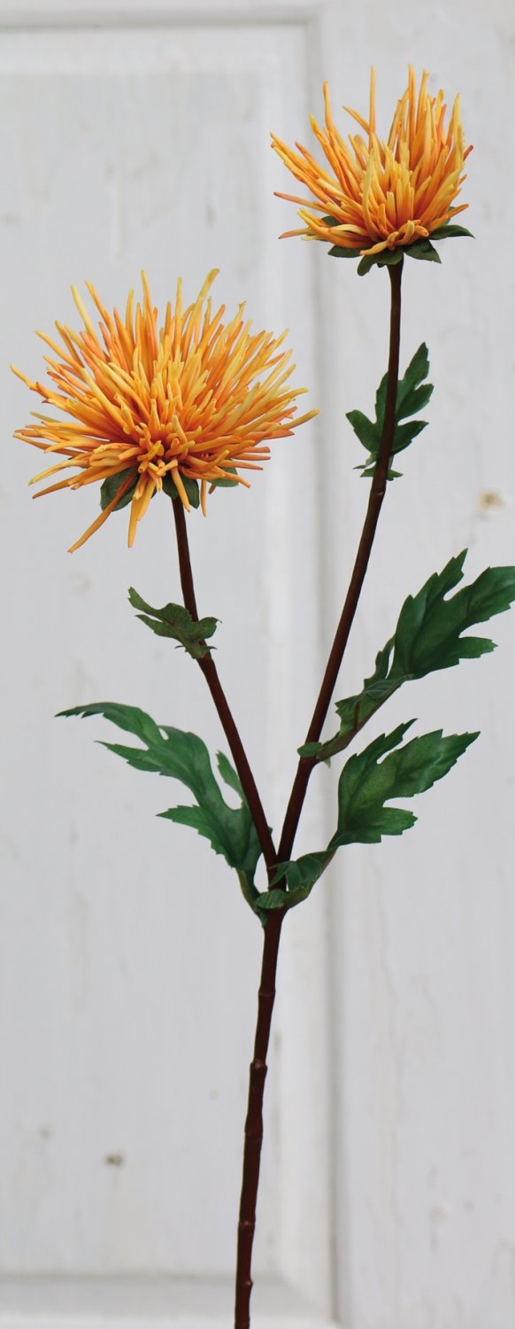 Crisantemo artificiale, 2 fiori, 72 cm, arancione